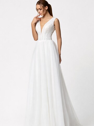 Devotion Dresses Evening Dress 'Bonnell A-line V-neck Ivory Wedding dress' in Beige: front