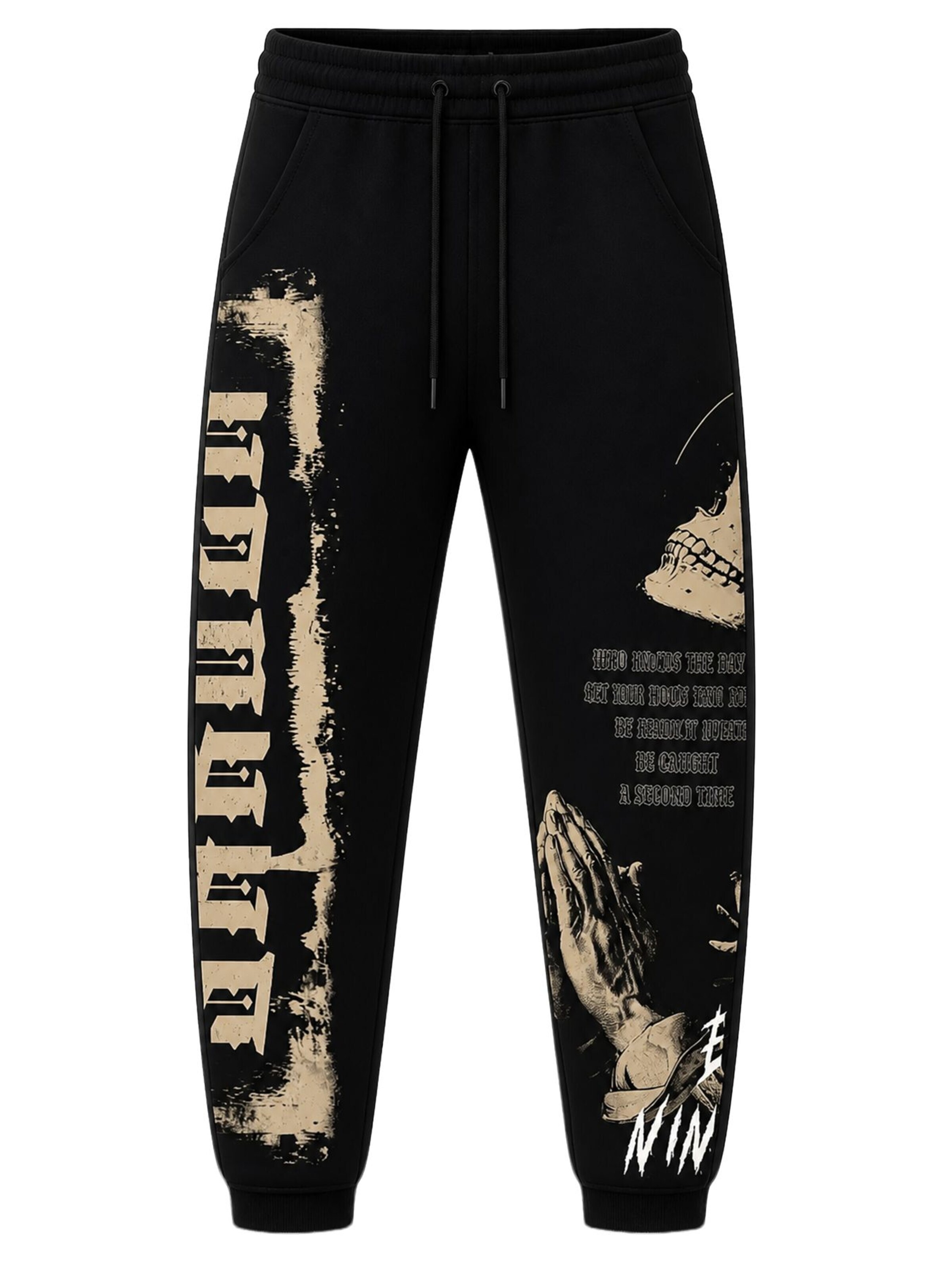 Yakuza Regular Workout Pants 'Pray' in Black: front