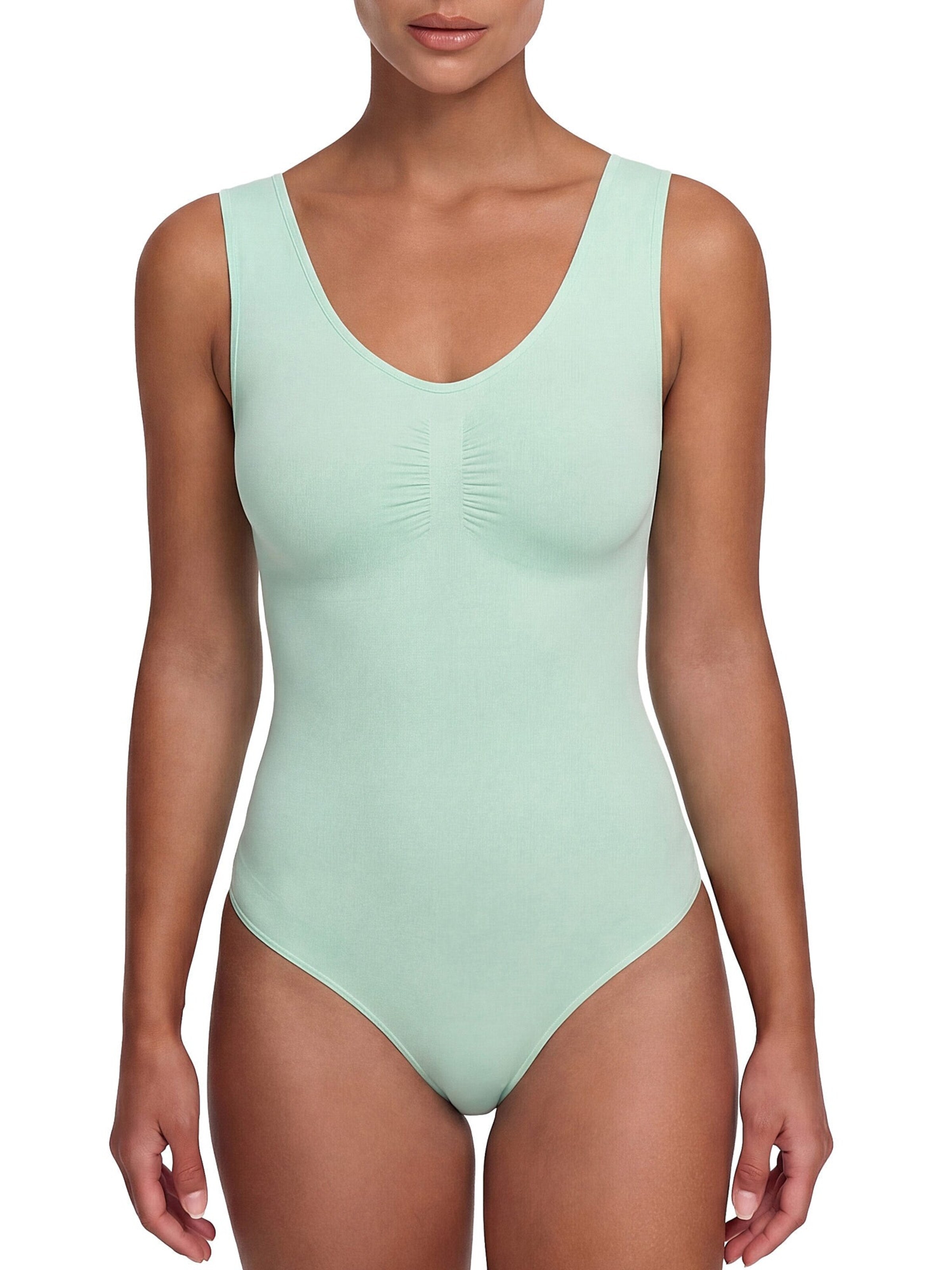 cfab (formerly creamy fabrics) Shapingbody 'Tank Bodysuit Sculpting Shapewear mit Slip' i grön: framsida