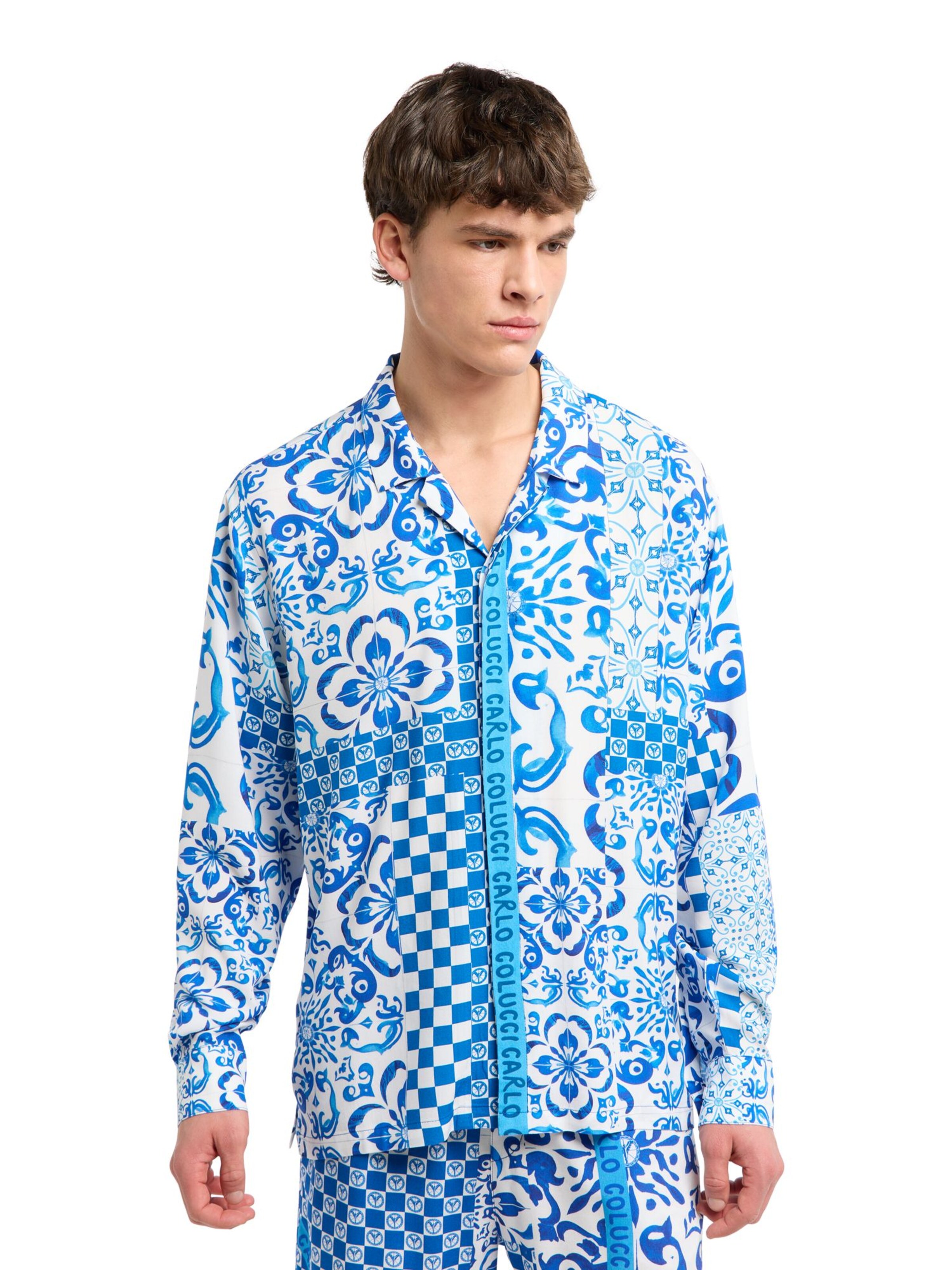 Carlo Colucci Comfort fit Button Up Shirt 'Fedrigo' in Blue: front