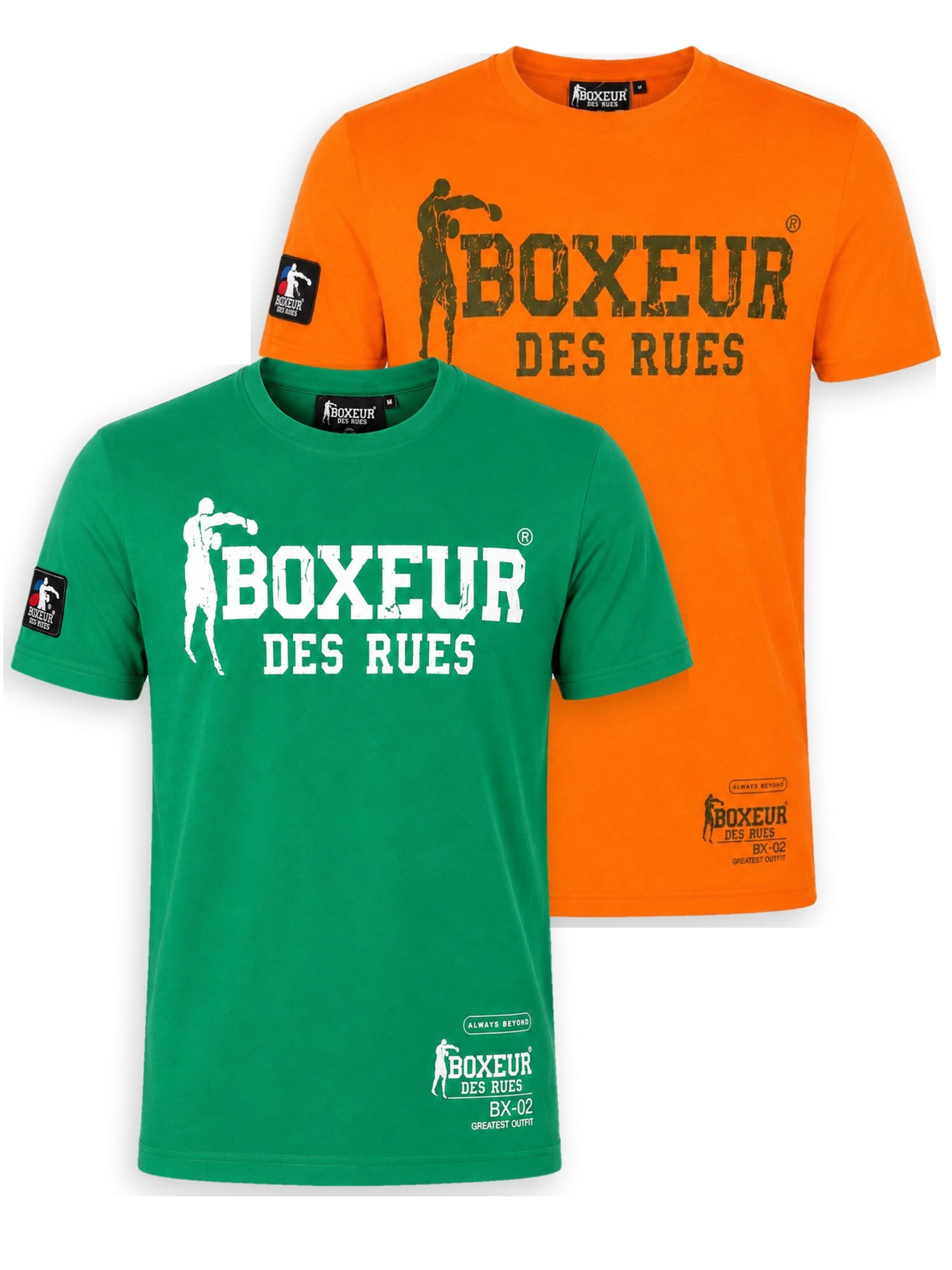 Boxeur des Rues - Camiseta 'Herren T-Shirt 2er-Pack Boxeur des Rues Slim Fit: Grasgrün, Weißes Logo + Intensives Orange' en Mezcla de colores: frente