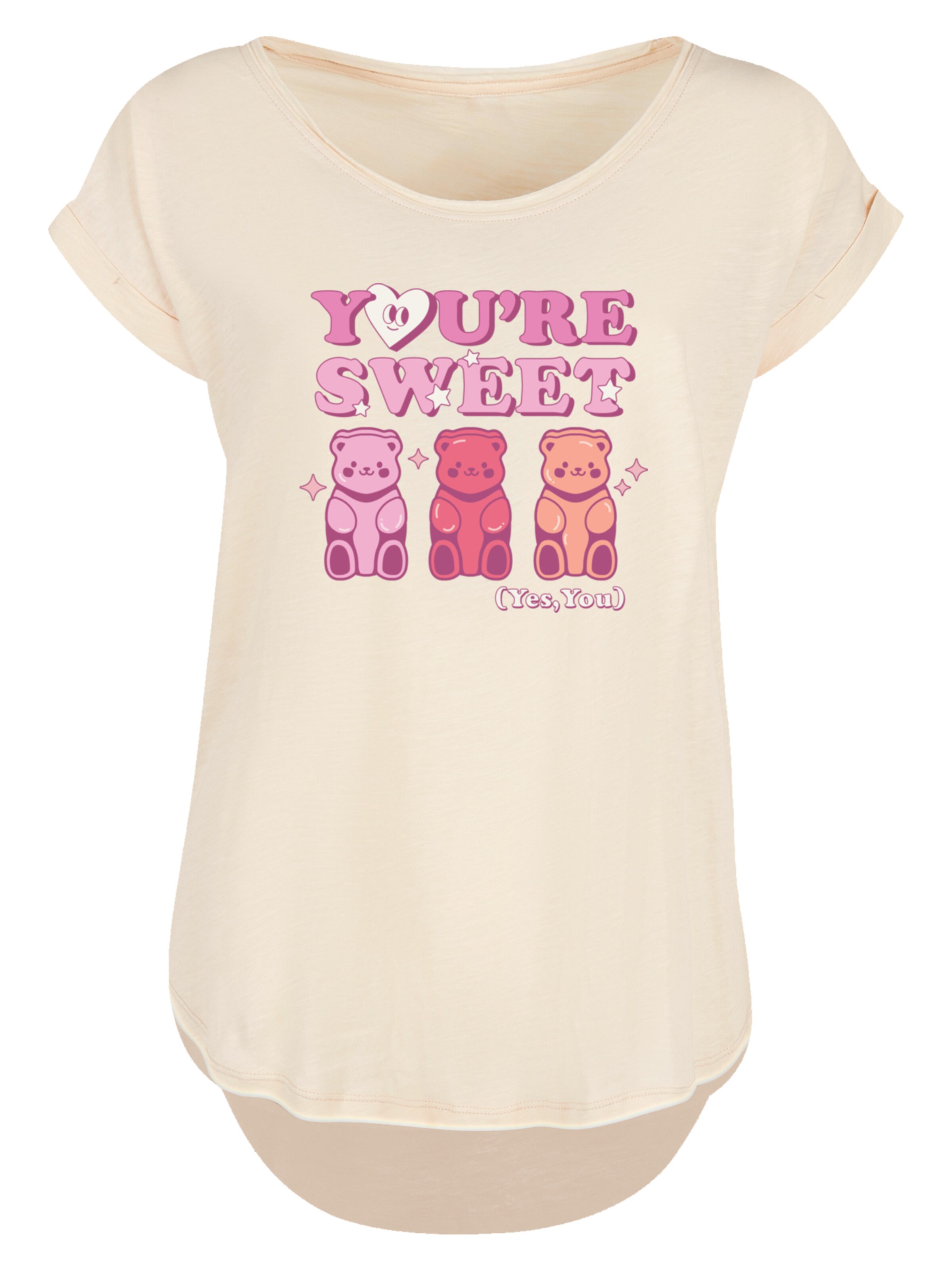 F4NT4STIC T-Shirt 'Valentinstag You're Sweet Gummy Bears' in Beige: Vorderseite