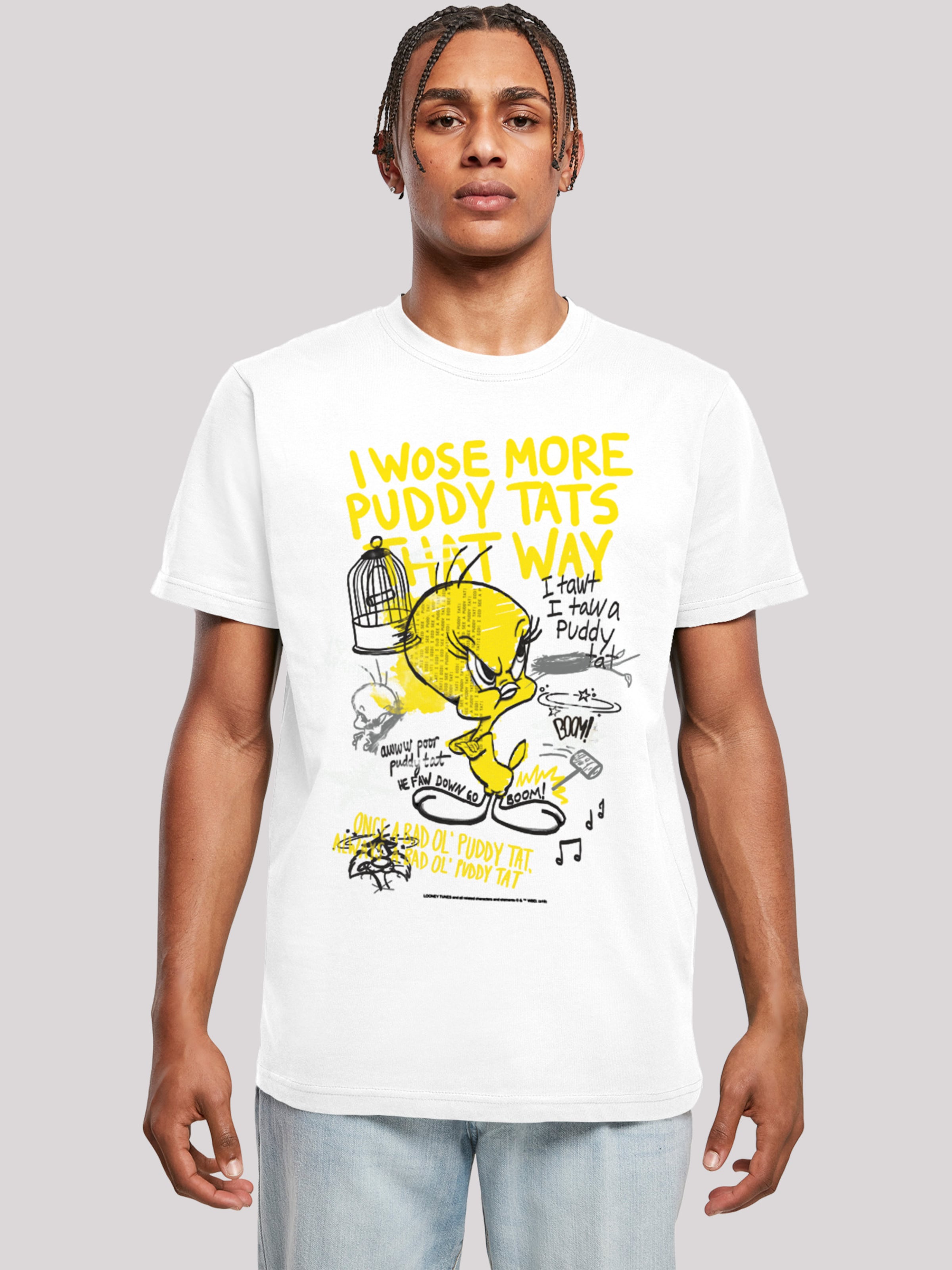 Männer Große Größen F4NT4STIC Shirt 'Looney Tunes Tweety Pie More Puddy Tats' in Weiß - AF22598 Männer Große Größen F4NT4STIC Shirt 'Looney Tunes Tweety Pie More Puddy Tats' in Weiß - AF22598
