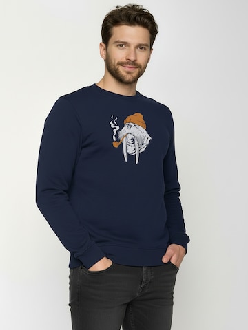 Felpa ' Wild Smokey Walrus ' di GREENBOMB in blu: frontale
