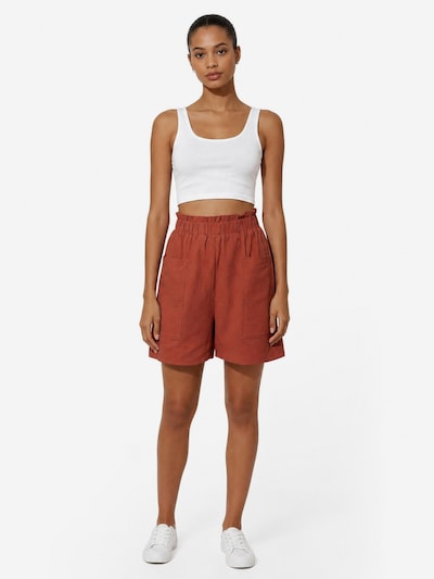 KoJooin Hose 'Leinen-Shorts für Damen elastischer Bund,leichte Strandshorts mit Seitentaschen,lässig für Freizeit' in 42/Regular in orange, Produktansicht