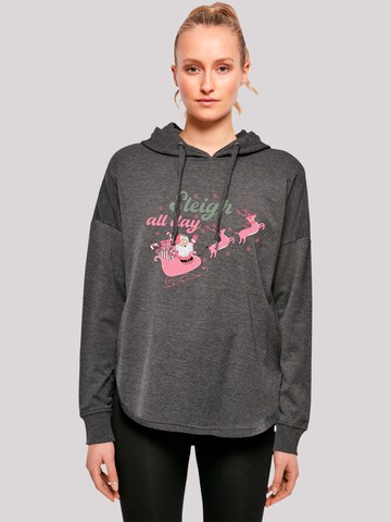F4NT4STIC Sweatshirt 'Christmas Sleigh all day Santas Reindeers' in Grijs: voorkant