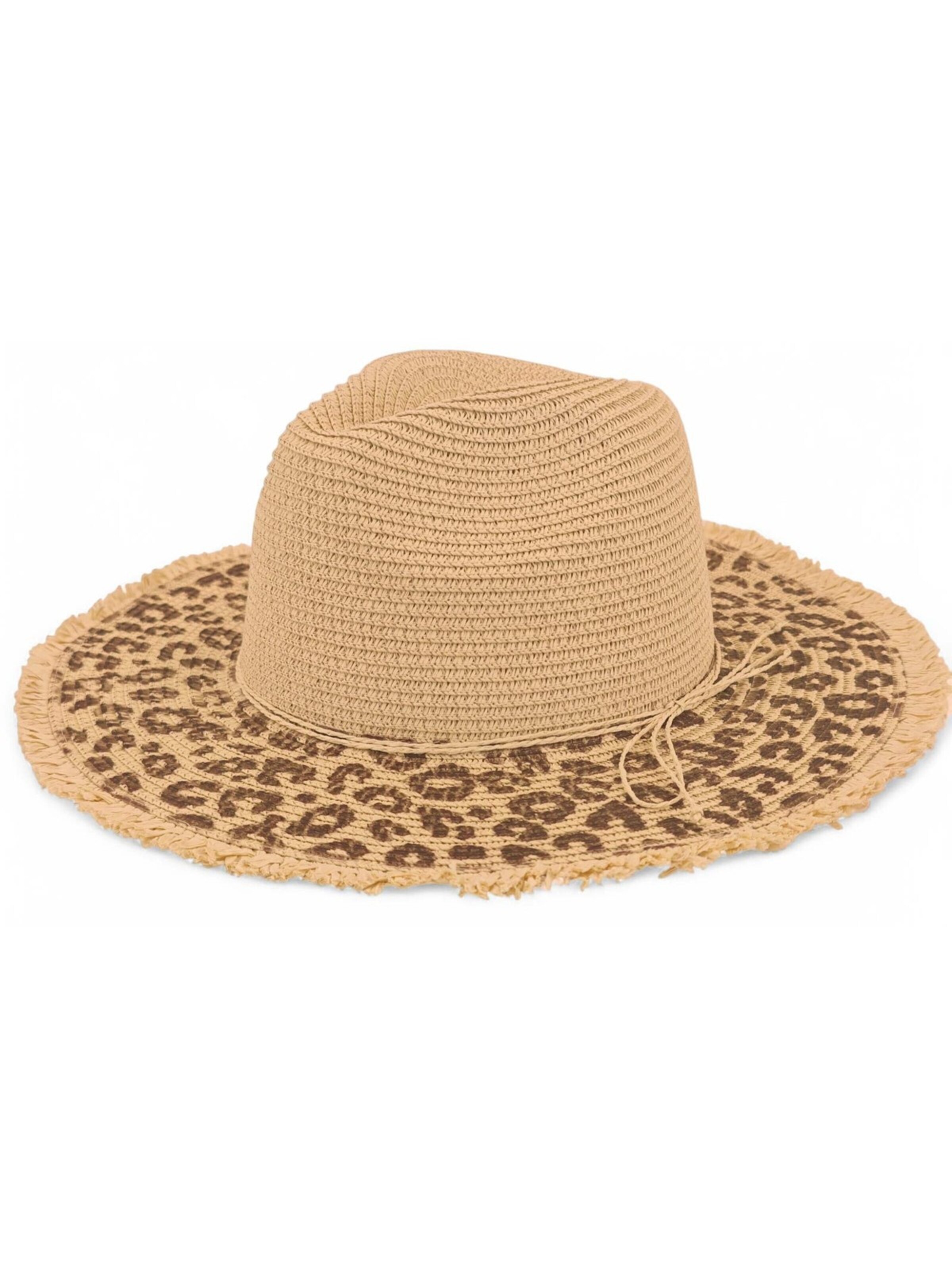 styleBREAKER Hat 'Panama Strohhut mit Leoparden Muster' in Brown