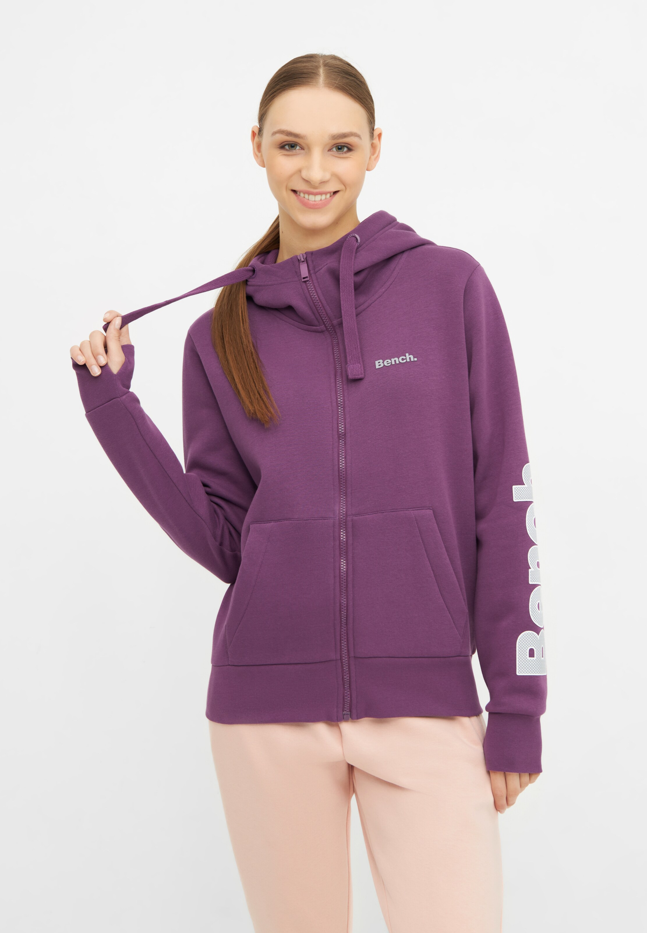 BENCH Zip Up Hoodie in Dark Purple ABOUT YOU