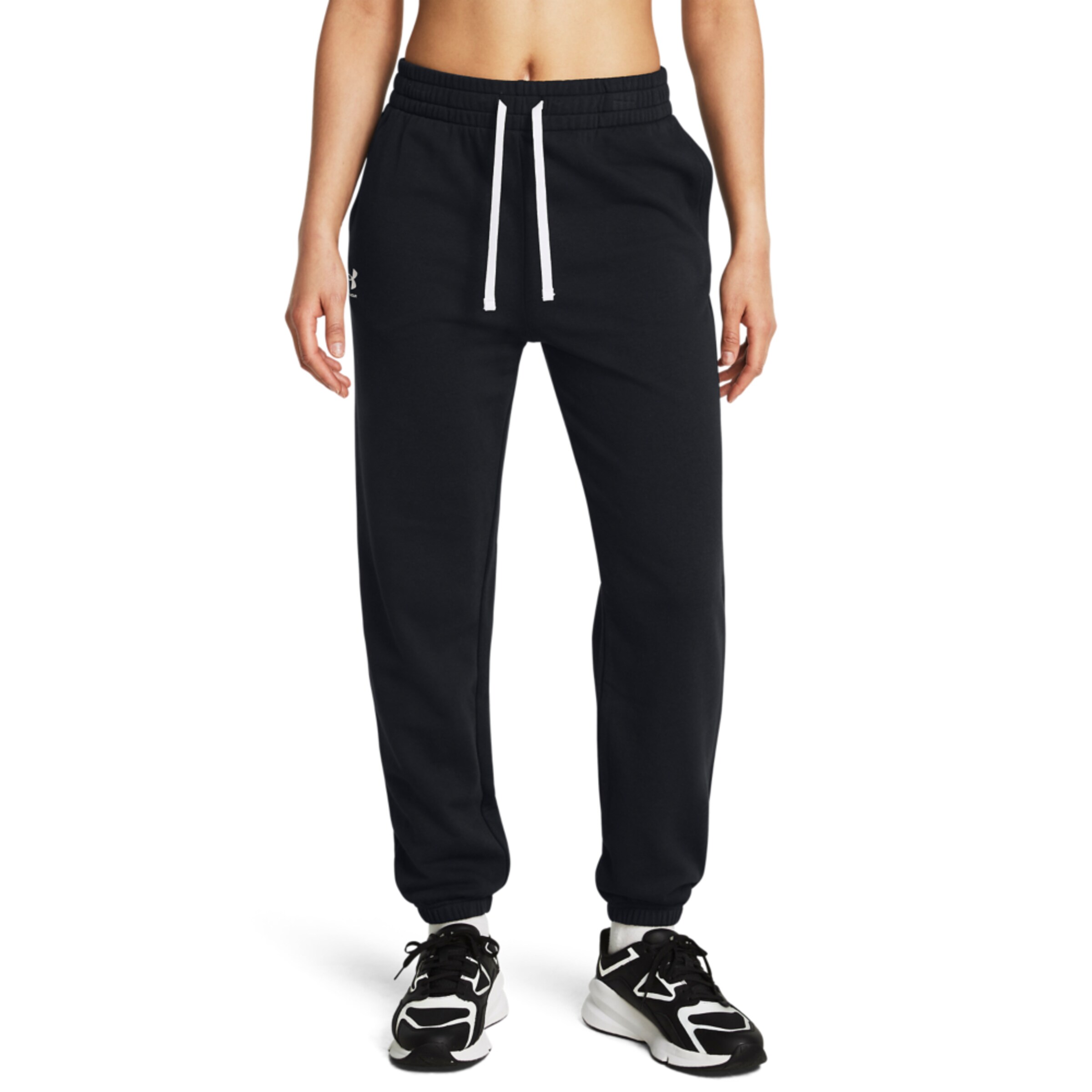 UNDER ARMOUR Tapered Sports trousers 'Rival Terry' in Black: front