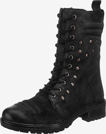 JOLANA & FENENA Lace-Up Ankle Boots in Black: front