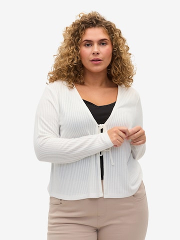 Zizzi Knit Cardigan in White: front