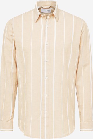 SELECTED HOMME Regular fit Button Up Shirt in Beige: front