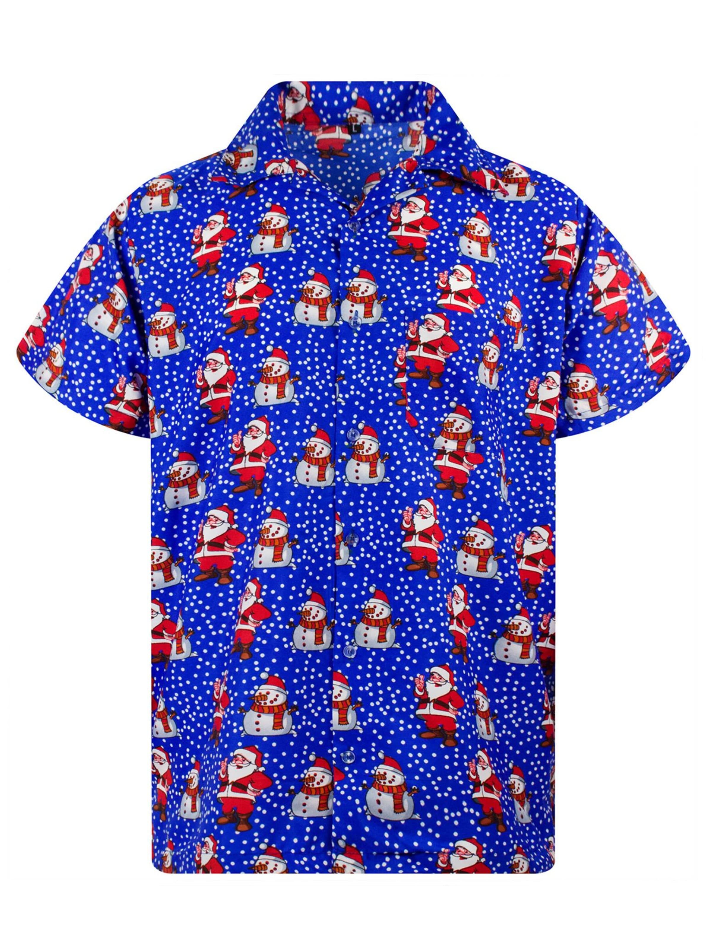 King Kameha Overhemd 'Christmas Santa Likes' in Blauw: voorkant