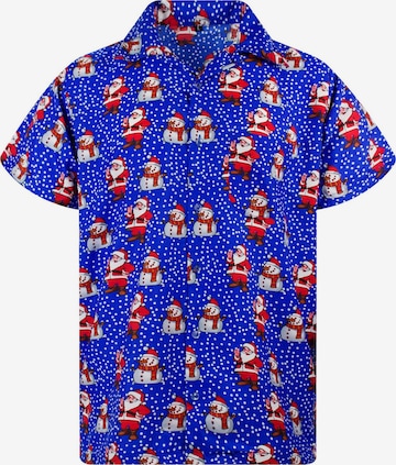 King Kameha Overhemd 'Christmas Santa Likes' in Blauw: voorkant