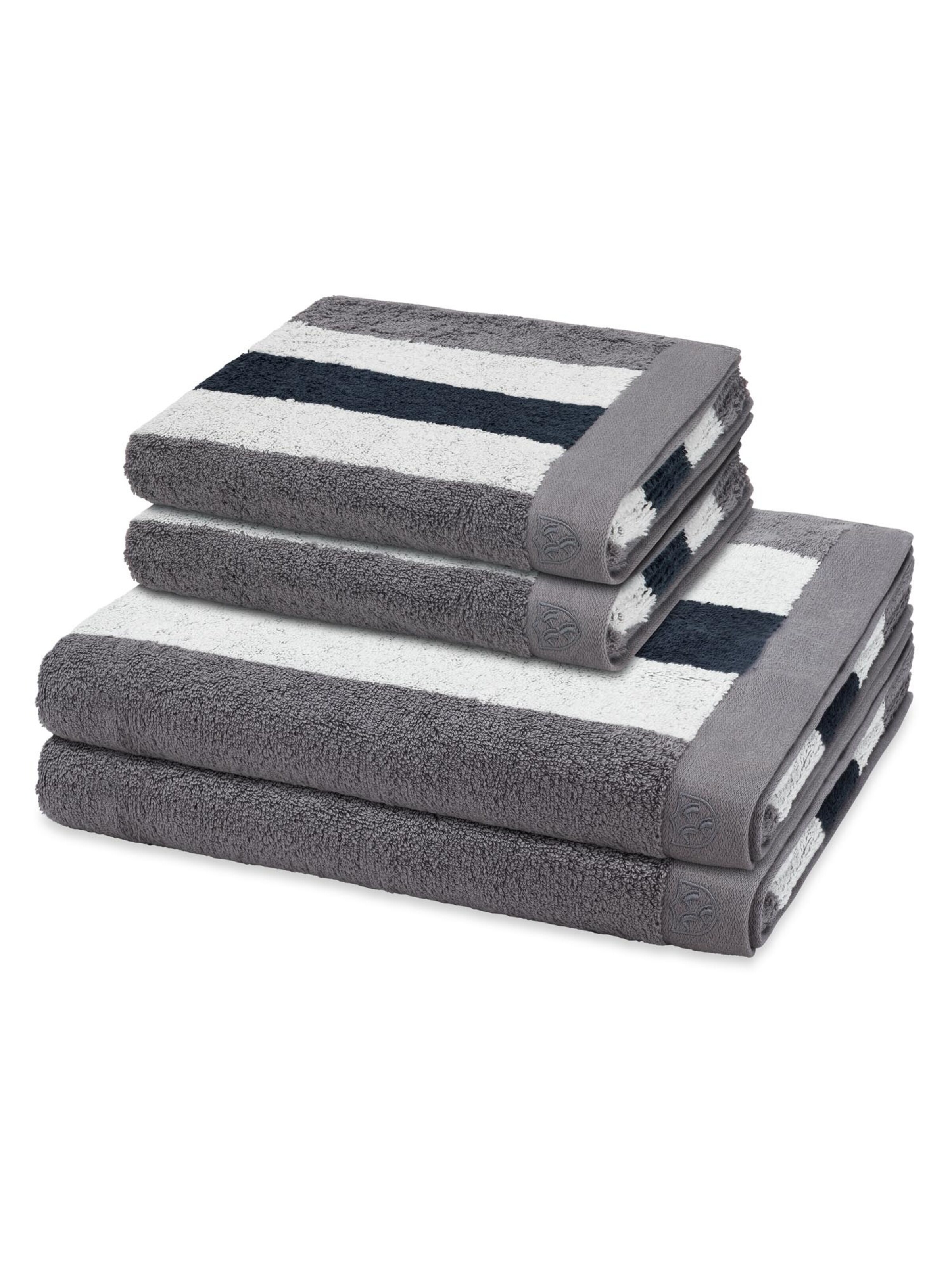 ROSS Handtuch 'Doubleface Stripes'‌‌ in Grau: Vorderseite