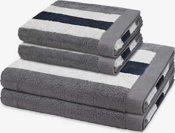 ROSS Handtuch 'Doubleface Stripes' in Grau: Vorderseite