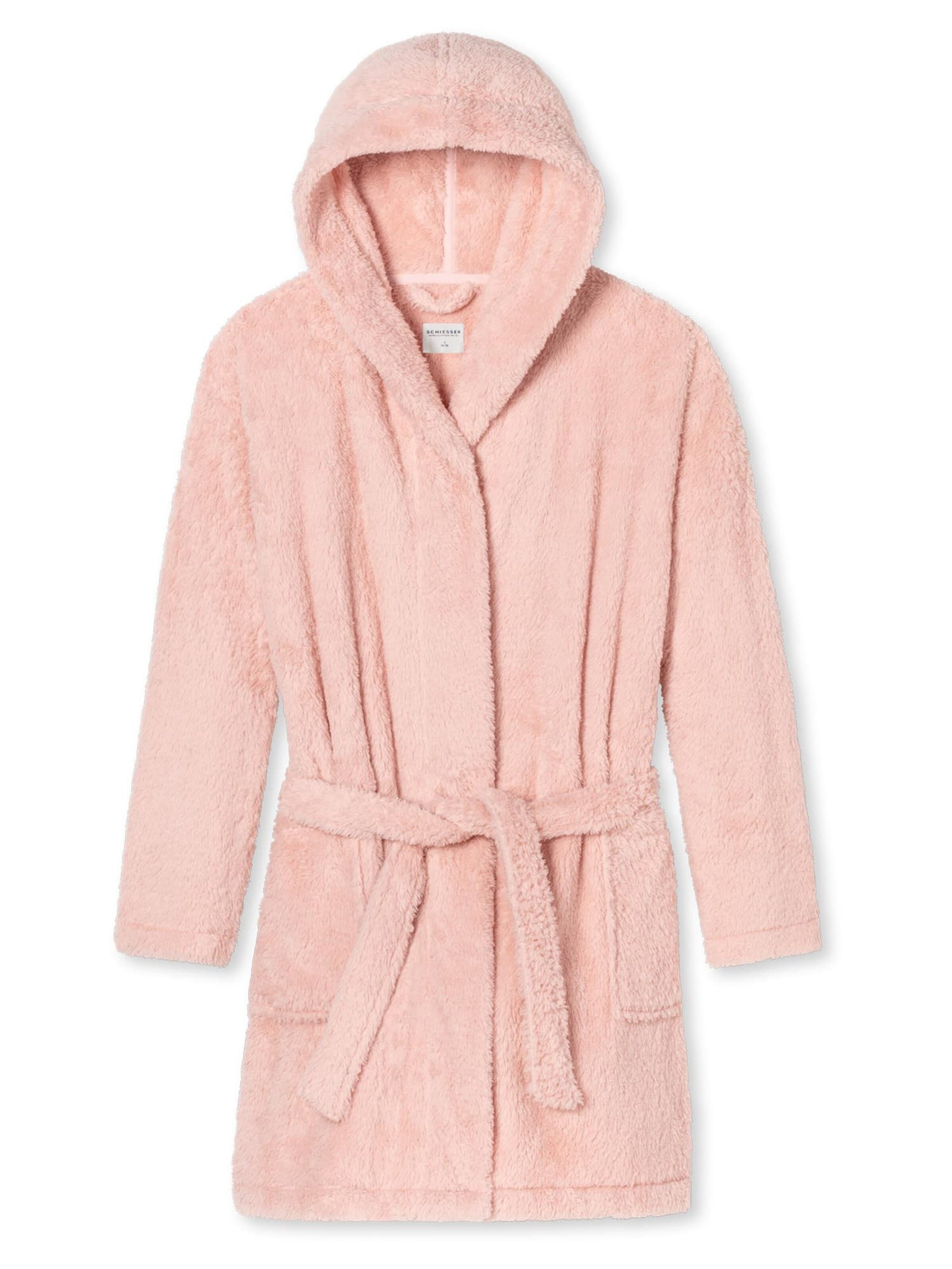 SCHIESSER Long Bathrobe 'Teddy Fleece' in Pink: front