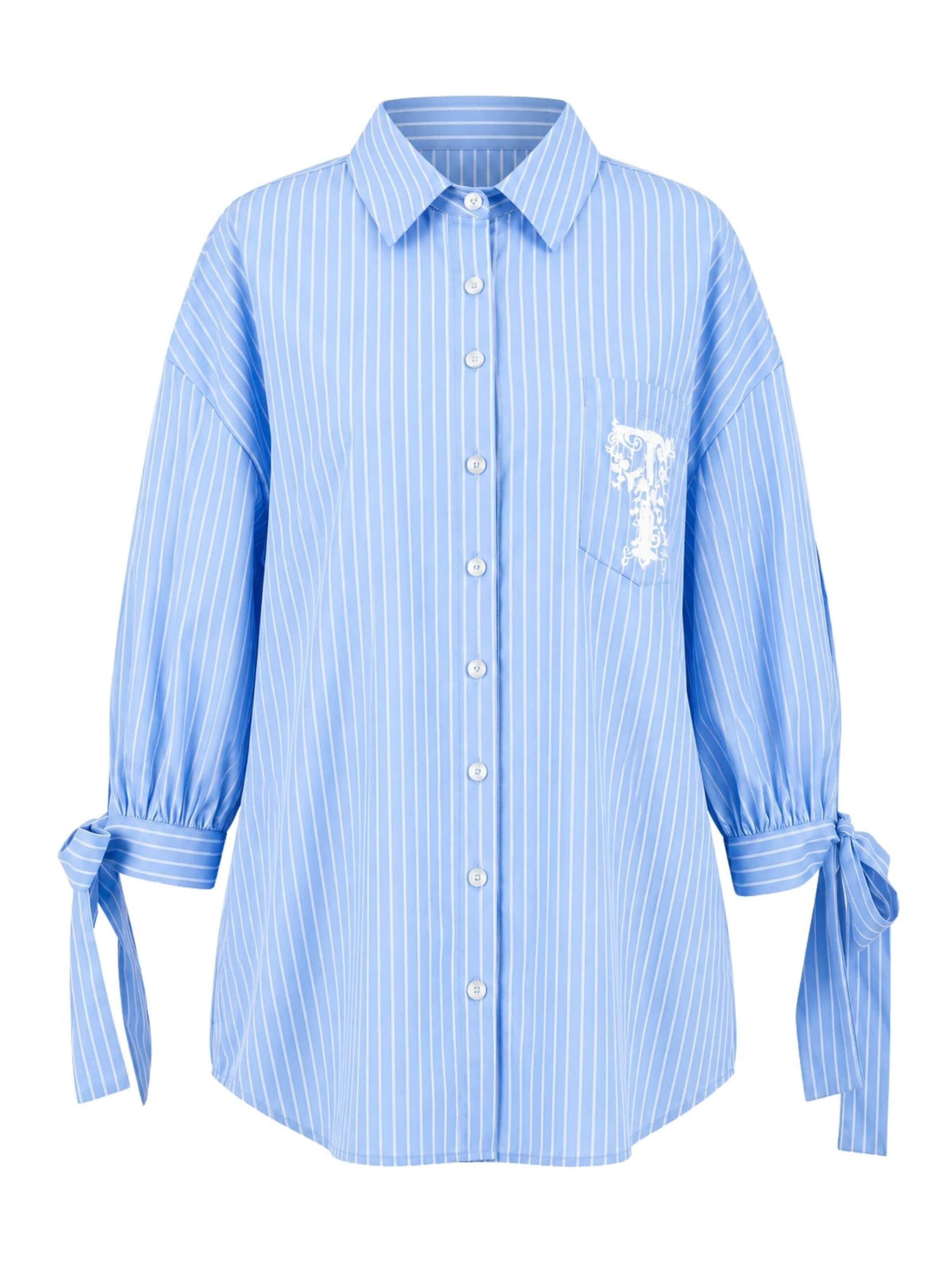 Twinset Blouse 'Oversized Striped Shirt with Embroidery' in Blauw: voorkant
