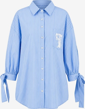 Twinset Bluse 'Oversized Striped Shirt with Embroidery' in Blau: Vorderseite