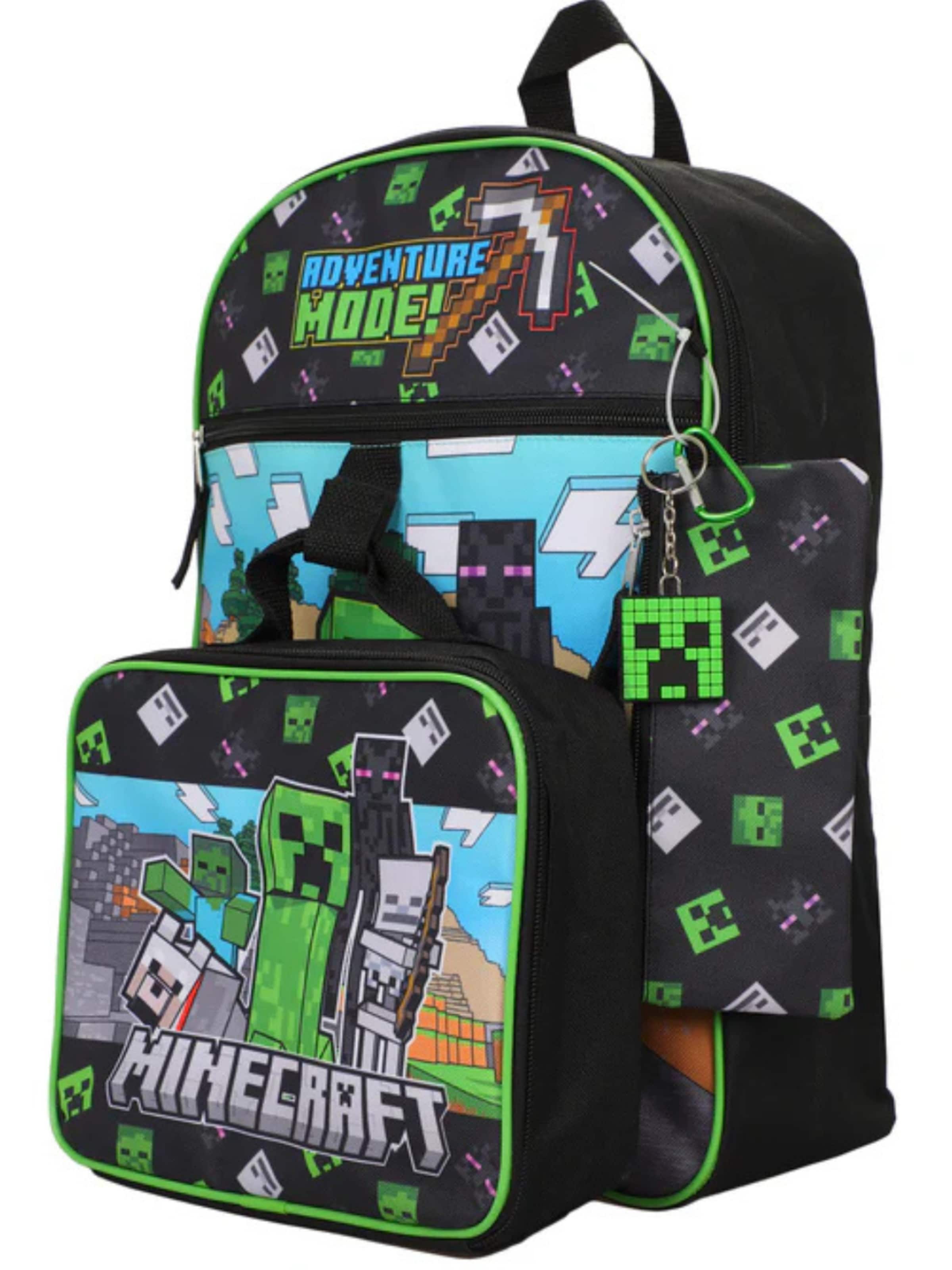 Minecraft Backpack 'Minecraft Backpack Kids Set – Creeper – Black/Green – School Bag with Lunchbox, Pencil Case & Keychain' in Green
