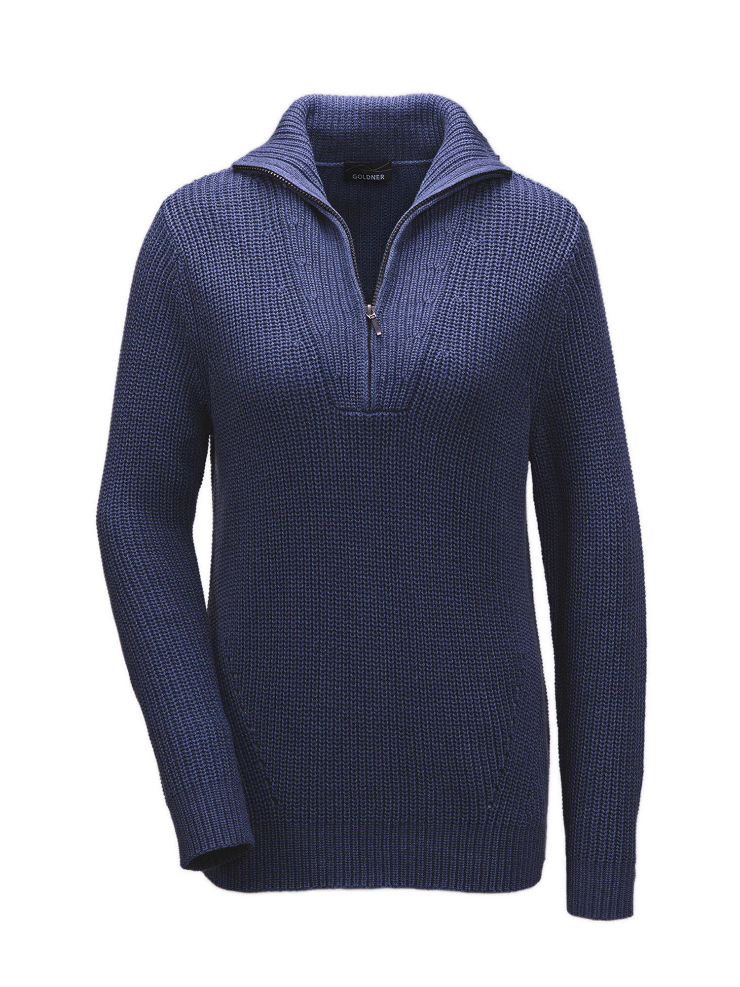 Goldner Pullover in Blau: Vorderseite