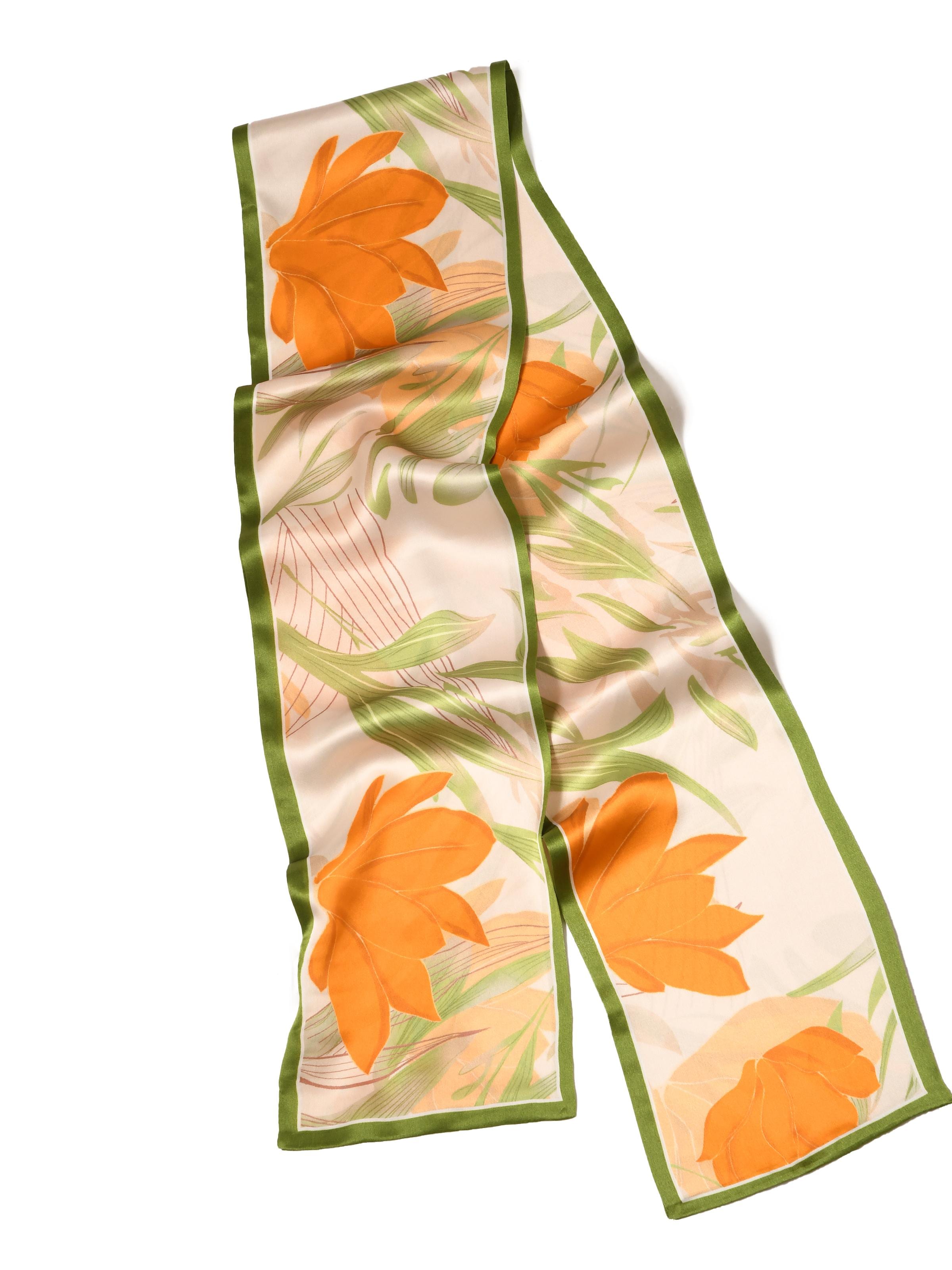 MayTree - Chal 'schmaler Seidenschal Tulpen, orange, grün,' en naranja: frente