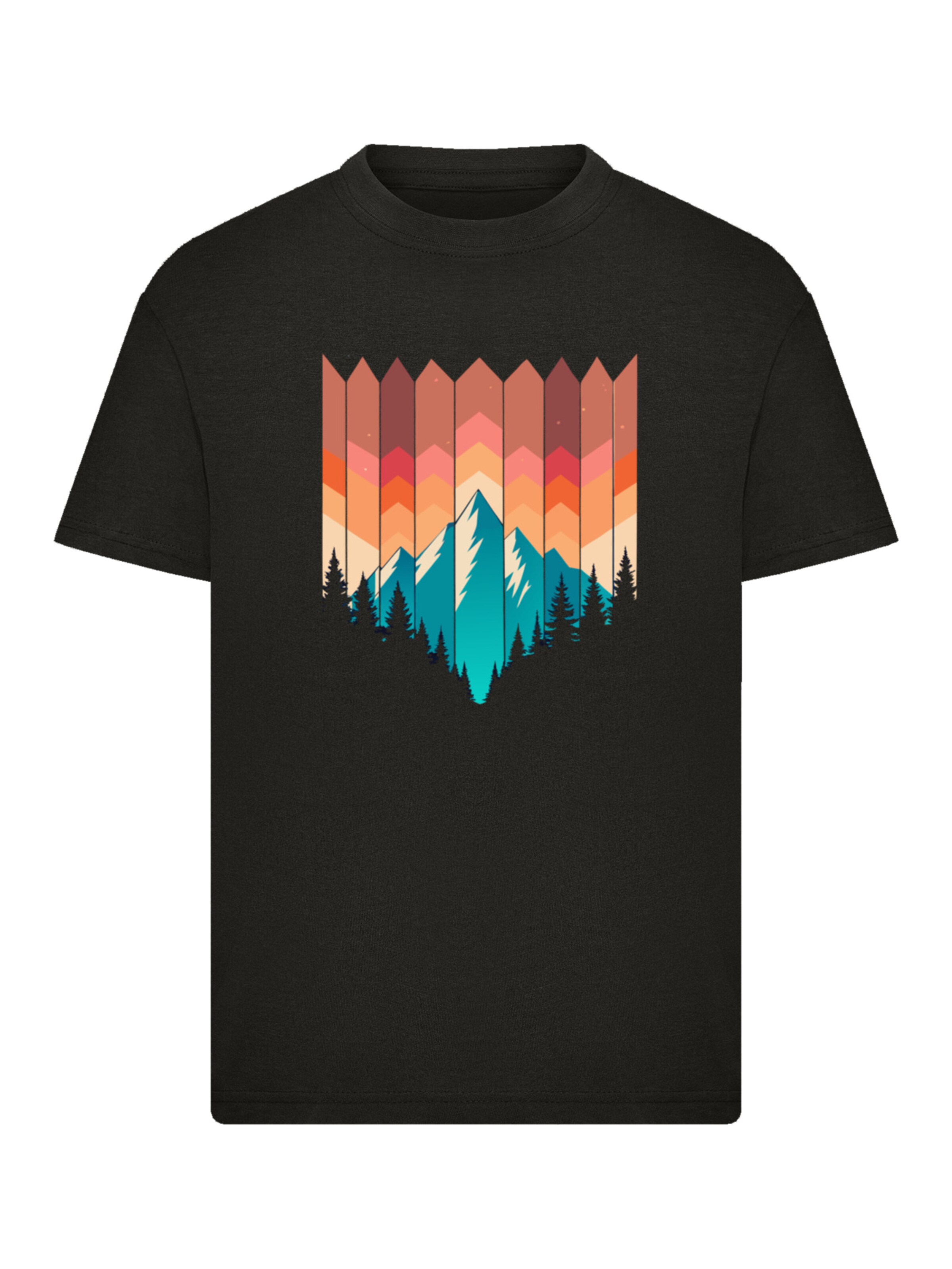 T-Shirt 'Berg Sonnenuntergang Geometrisch' F4NT4STIC en noir : devant