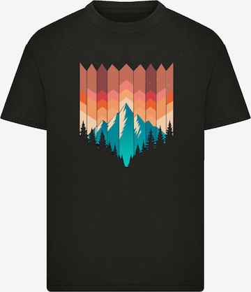 F4NT4STIC T-Shirt 'Berg Sonnenuntergang Geometrisch' in Schwarz: Vorderseite