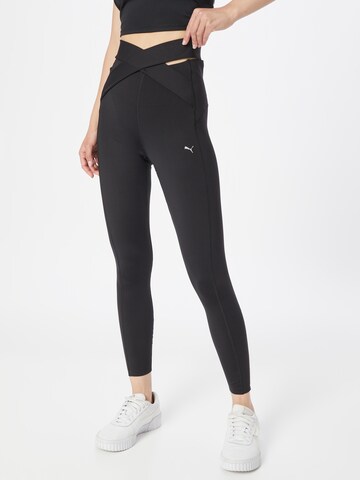 PUMA Skinny Workout Pants in Black: front