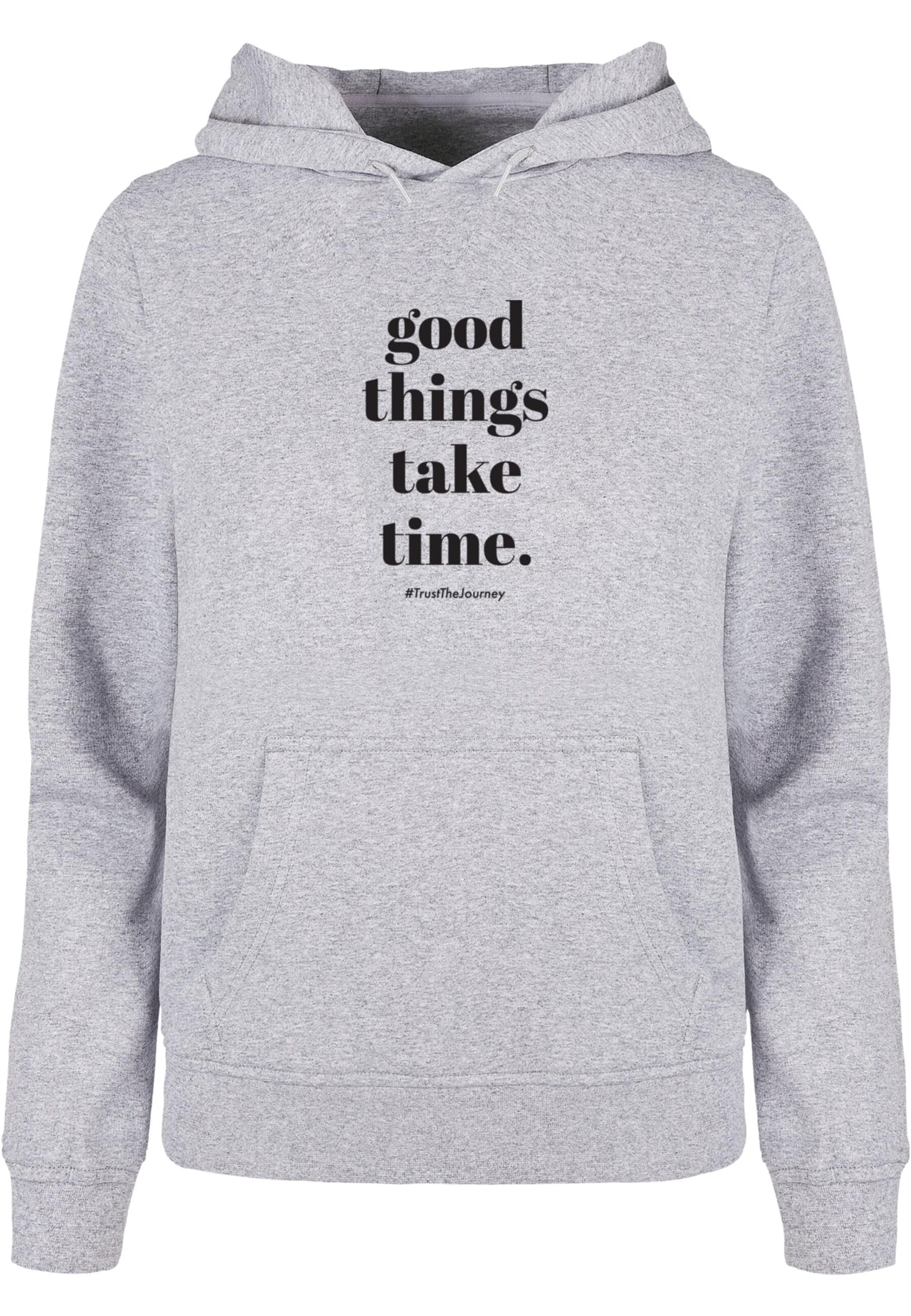 Sweat-shirt 'Good Things Take Time' Merchcode en gris : devant