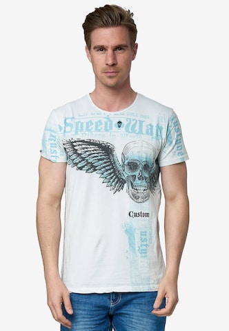 Rusty Neal T-Shirt mit 'Flying Skull' Front Print in Weiß: predná strana