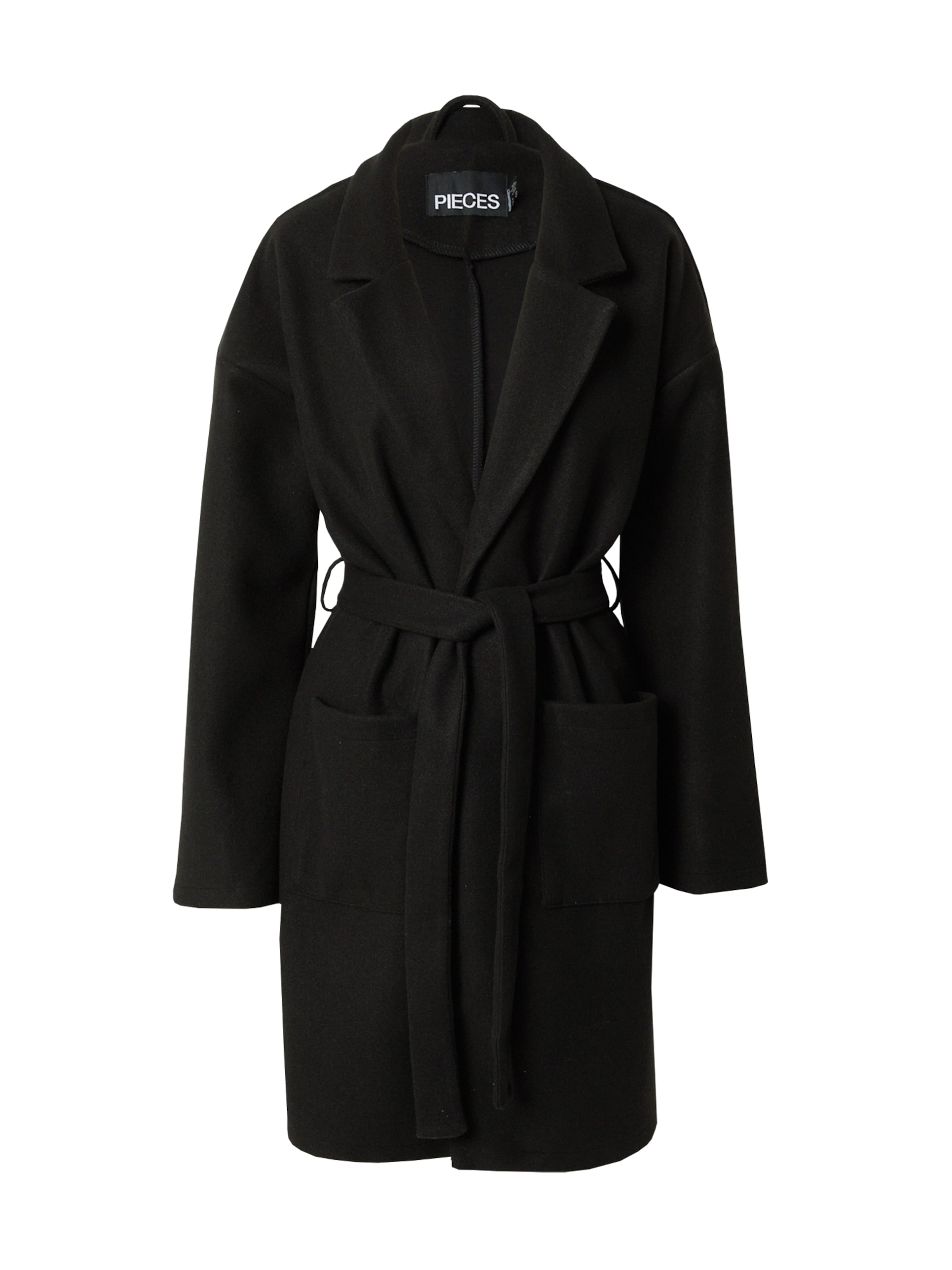 Palton de primăvară-toamnă de la PIECES pe negru: față