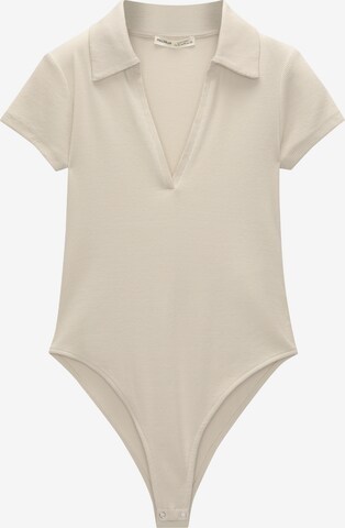 Pull&Bear Shirt Bodysuit in Beige: front