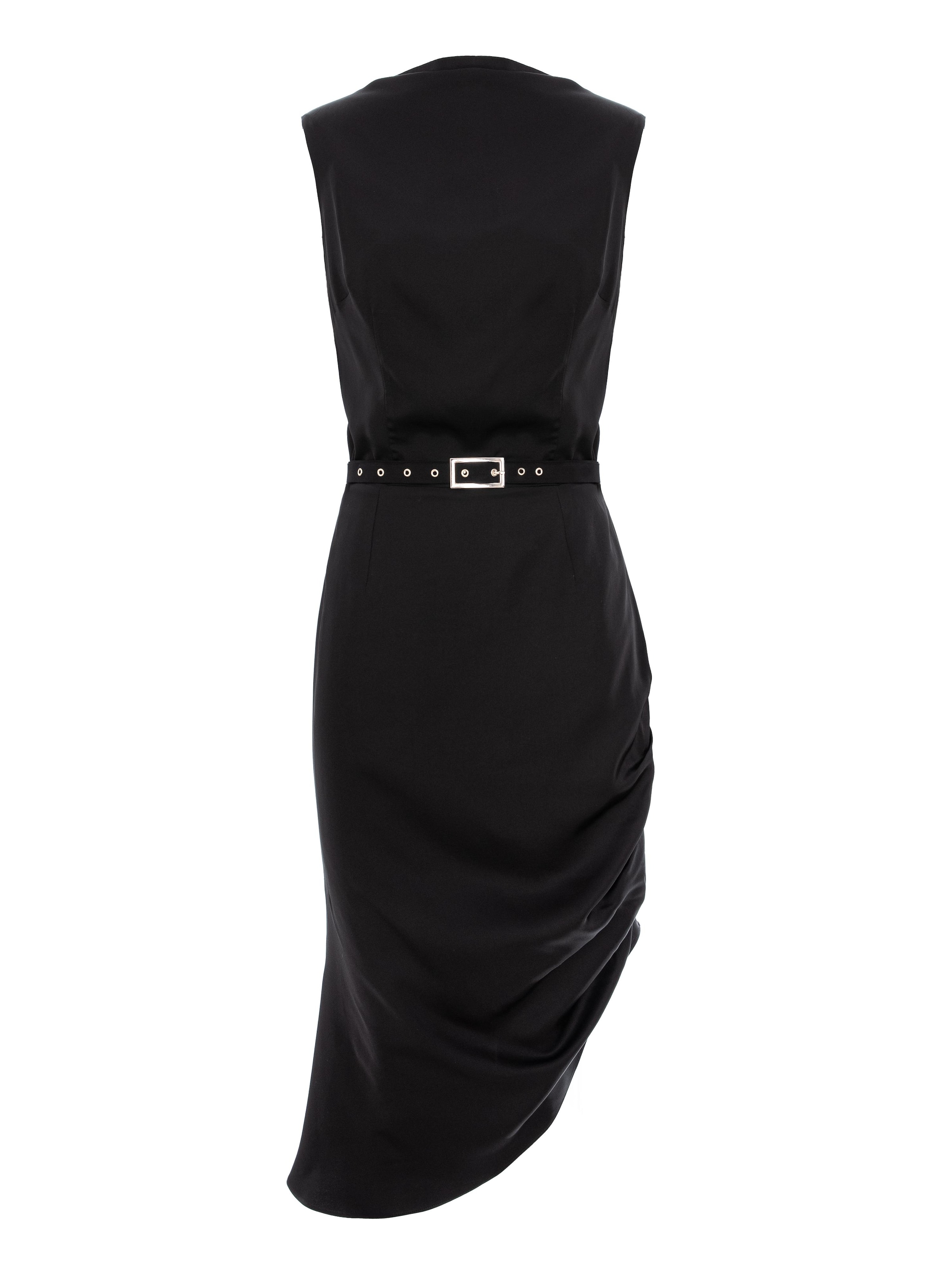 AVENUE N°29 Jurk 'Cowl Neckline Asymmetric Midi Dress' in Zwart: voorkant