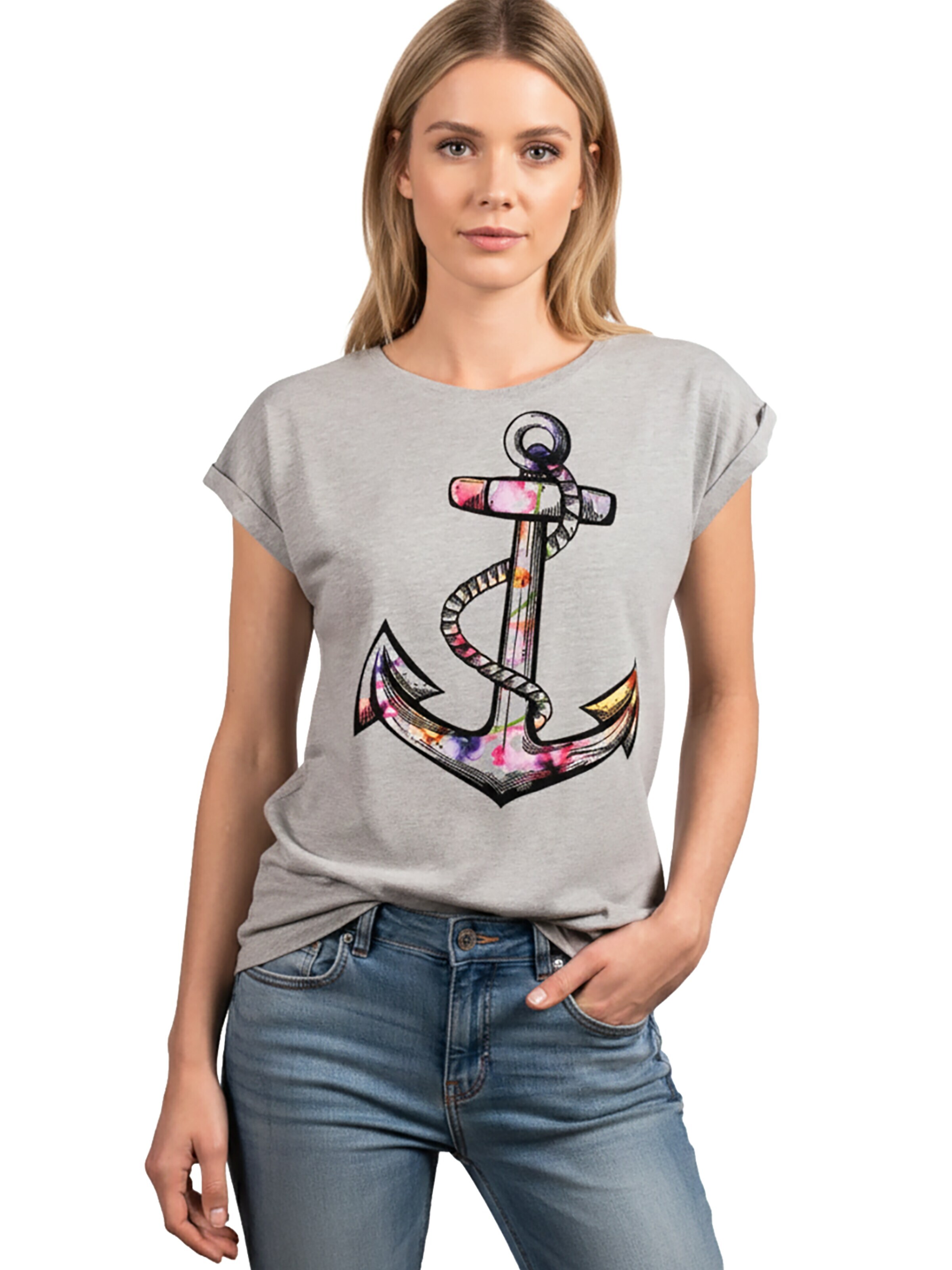 MAKAYA Shirt 'Blumen Anker' in Grey: front