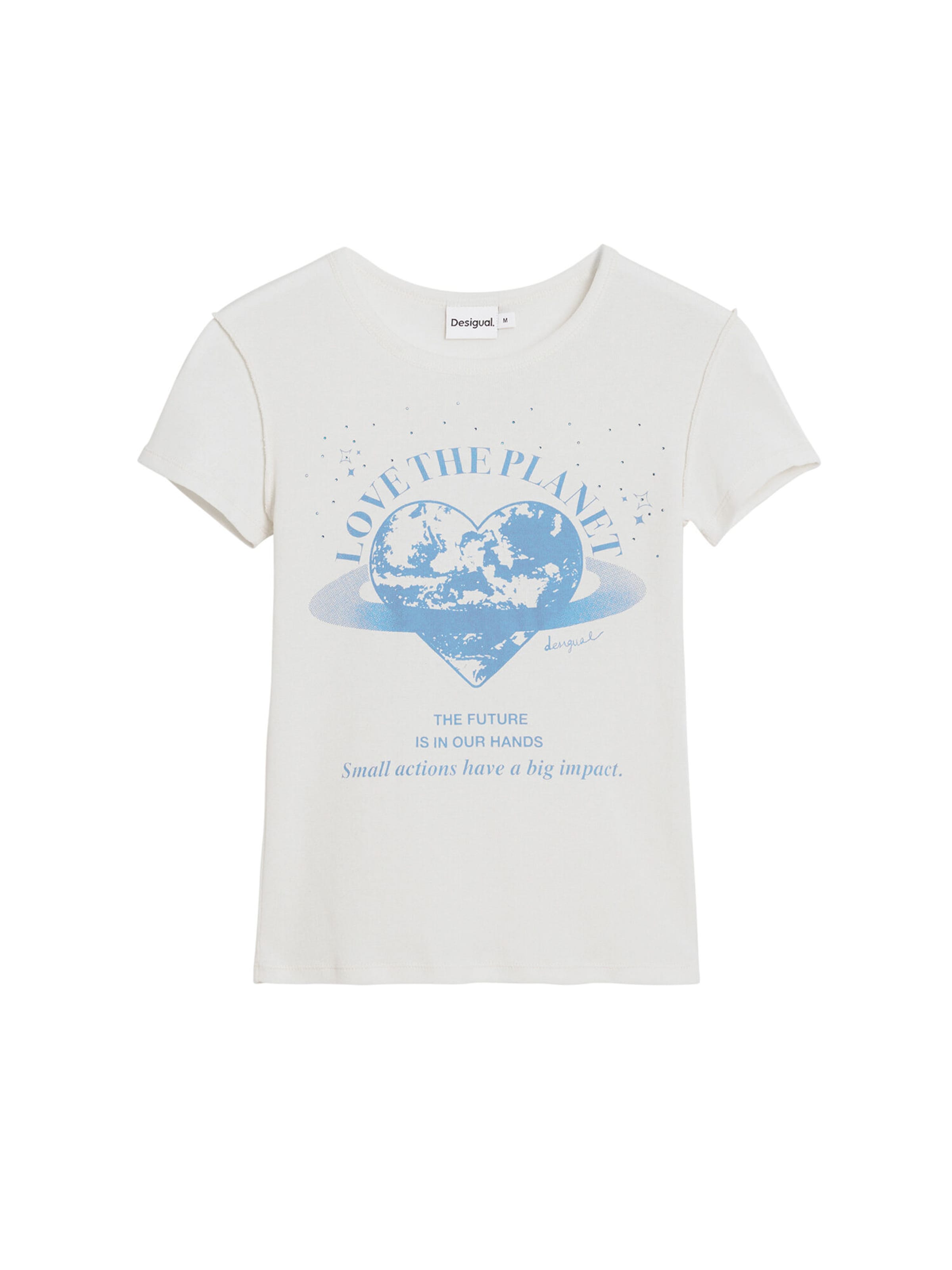 Desigual T-Shirt 'Love the planet' in blau / weiß, Produktansicht