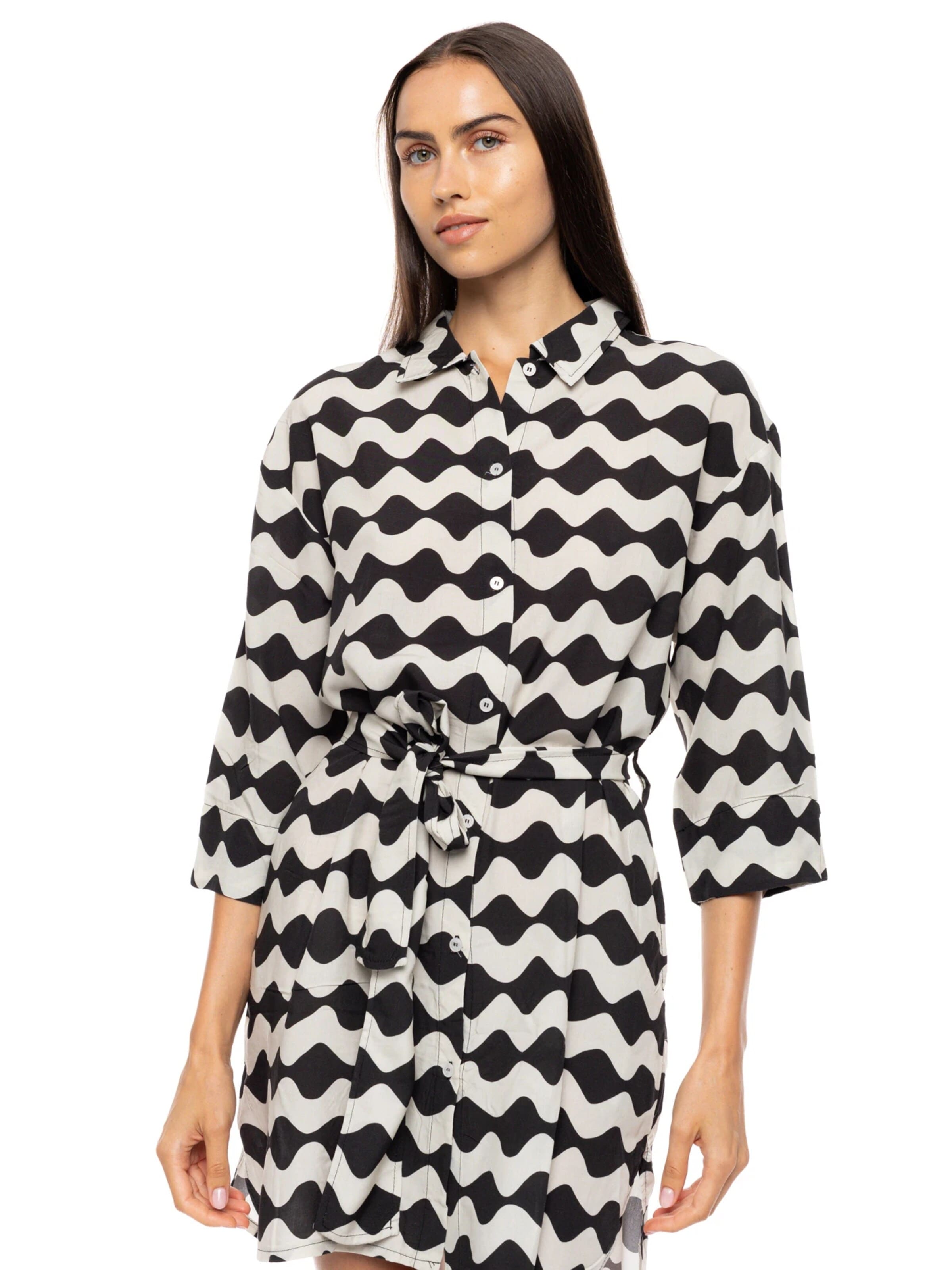 Pink Label Zomerjurk 'BEACHWEAR OFF WHITE WAVE' in Zwart
