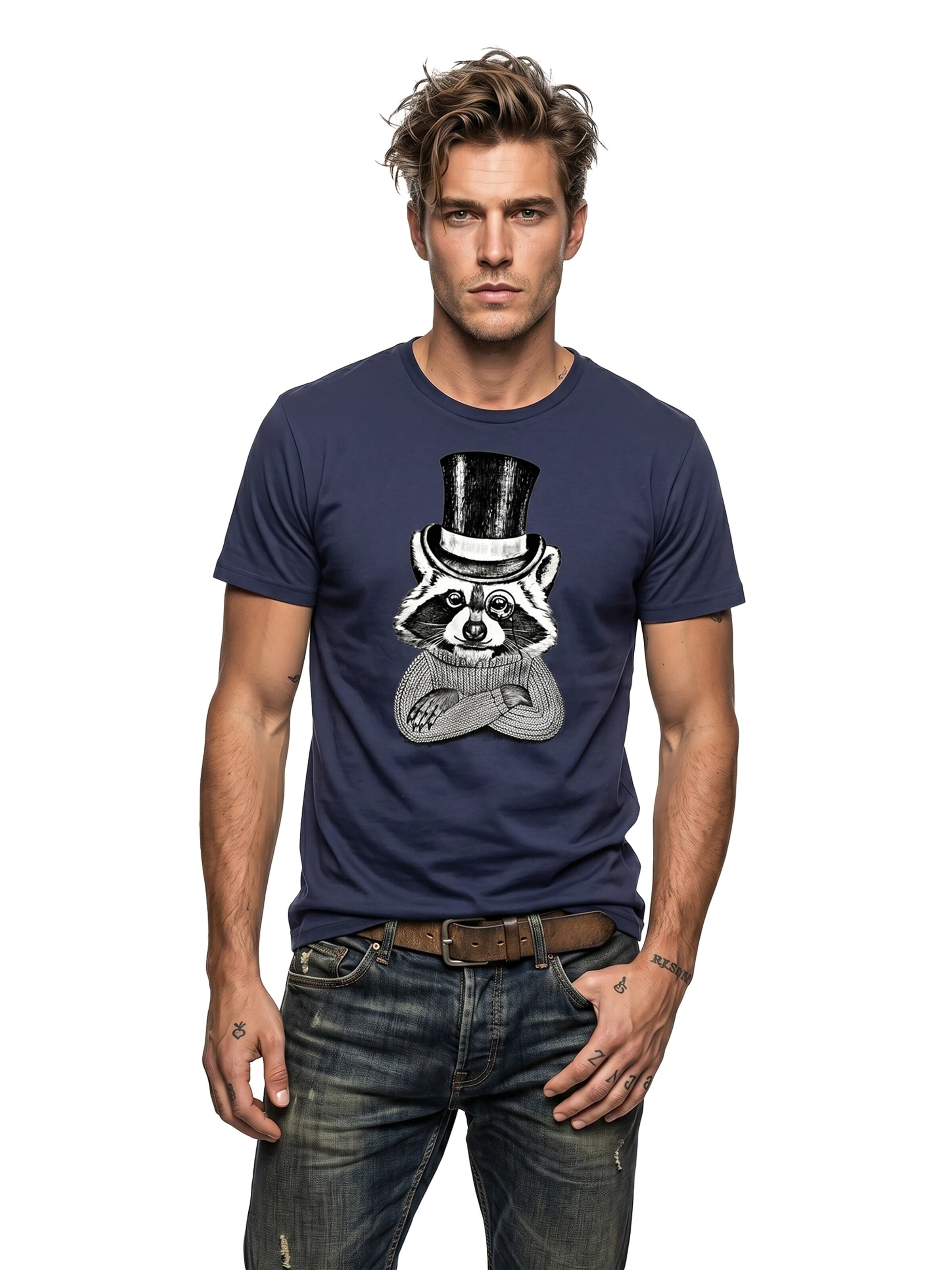 MAKAYA Shirt 'Waschbär Hut' in Blue