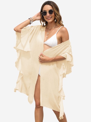 Magicshe Oversizestrickjacke 'Strandüberwurf mit Rüschen' in Beige: Vorderseite