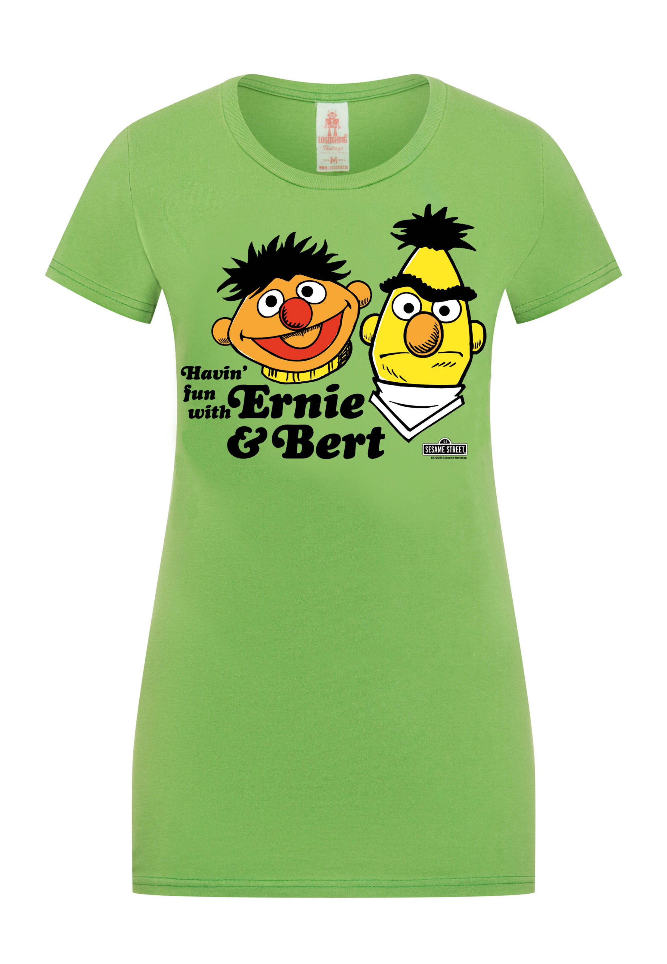 LOGOSHIRT Shirt 'Sesamstrasse - Ernie & Bert' in Green: front