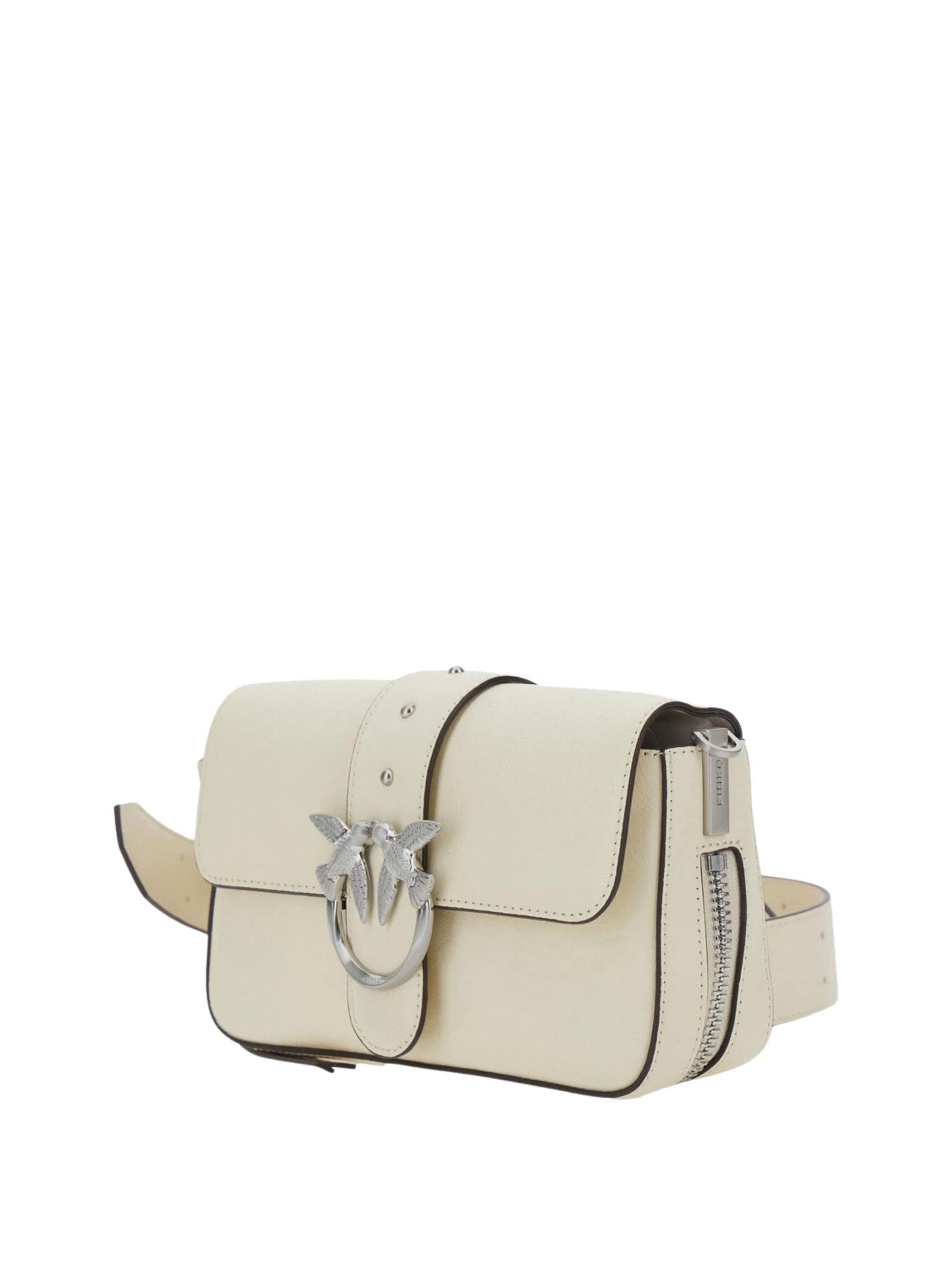 PINKO Skuldertaske 'Pinko Sac Rabat Love One Slouchy Zip Mini Vite Blanc' i hvid