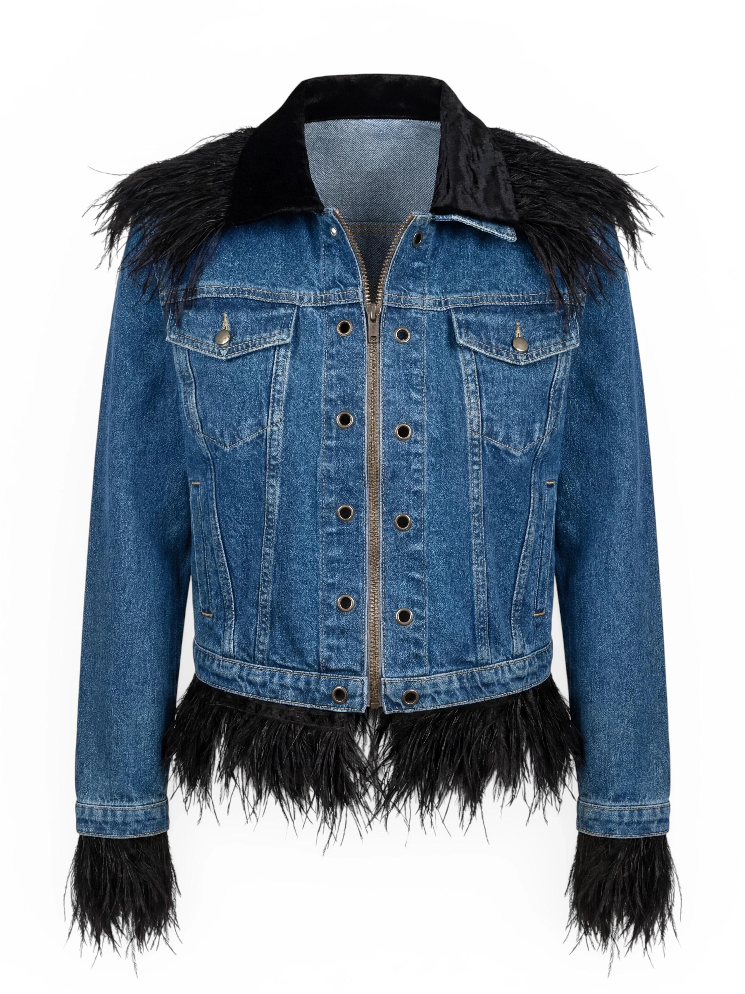Fenice Übergangsjacke 'DenimFeatherChic'‌‌‌‌‌‌‌‌ in Schwarz