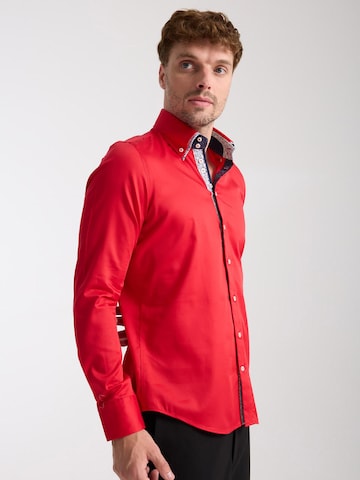 Slim fit Camicia business 'Marco Polo Iconic Satin Man Shirt White' di 7Camicie in rosso