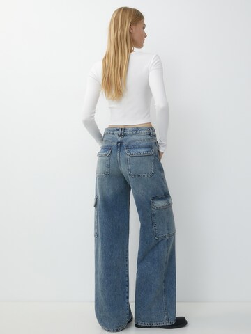 Pull&Bear Wide Leg Cargojeans i blå