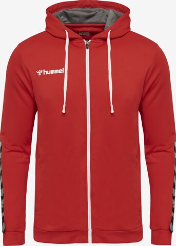 Hummel Athletic Zip-Up Hoodie 'Authentic Poly' in Red: front