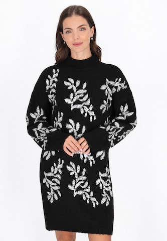 Usha Gebreide jurk in Zwart: voorkant