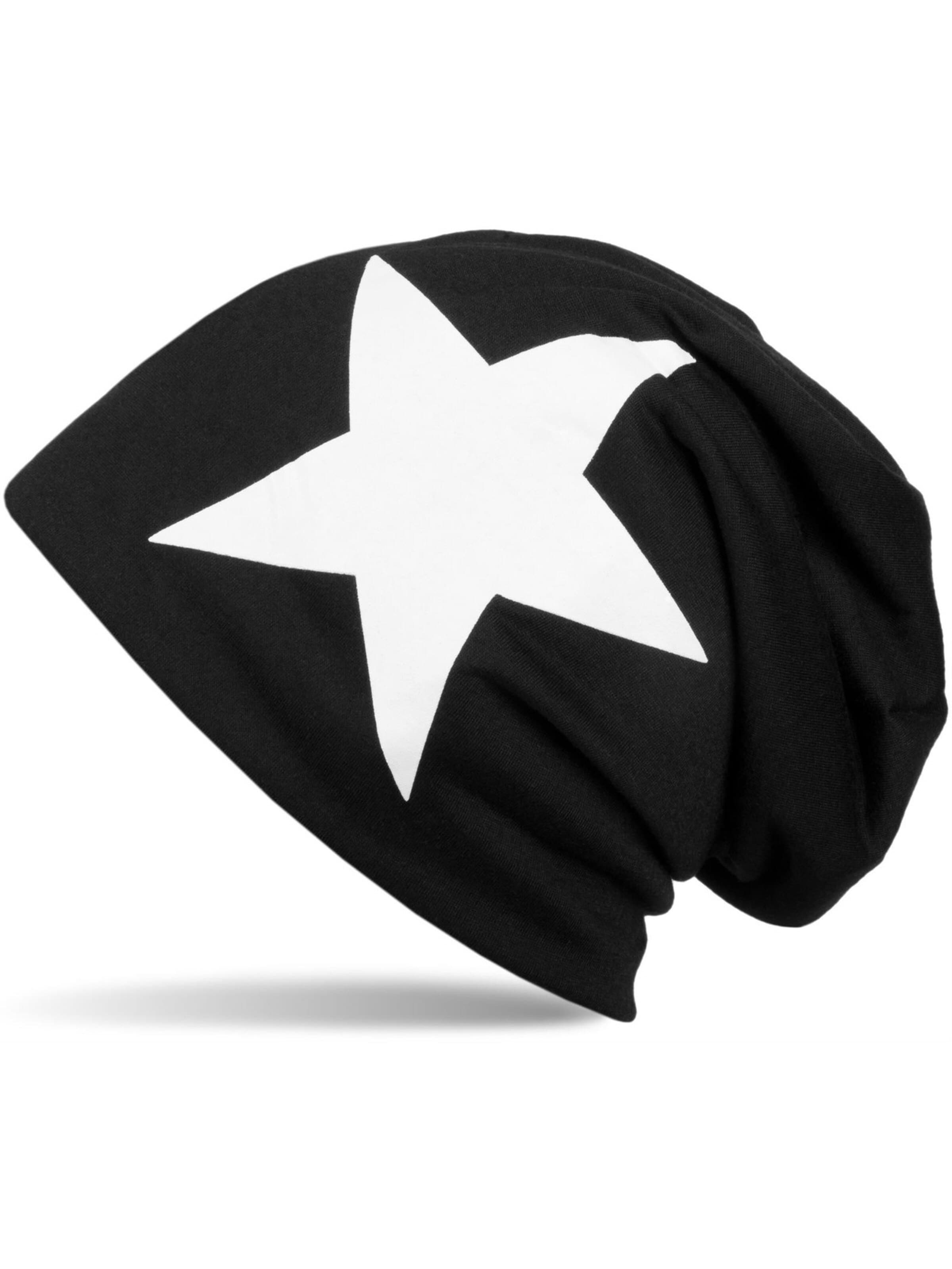 styleBREAKER Mütze 'Beanie mit Stern Print'‌‌‌‌‌‌‌ in Schwarz: Vorderseite