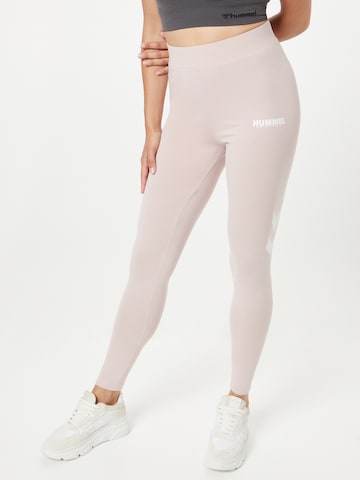 Skinny Pantalon de sport Hummel en rose : devant