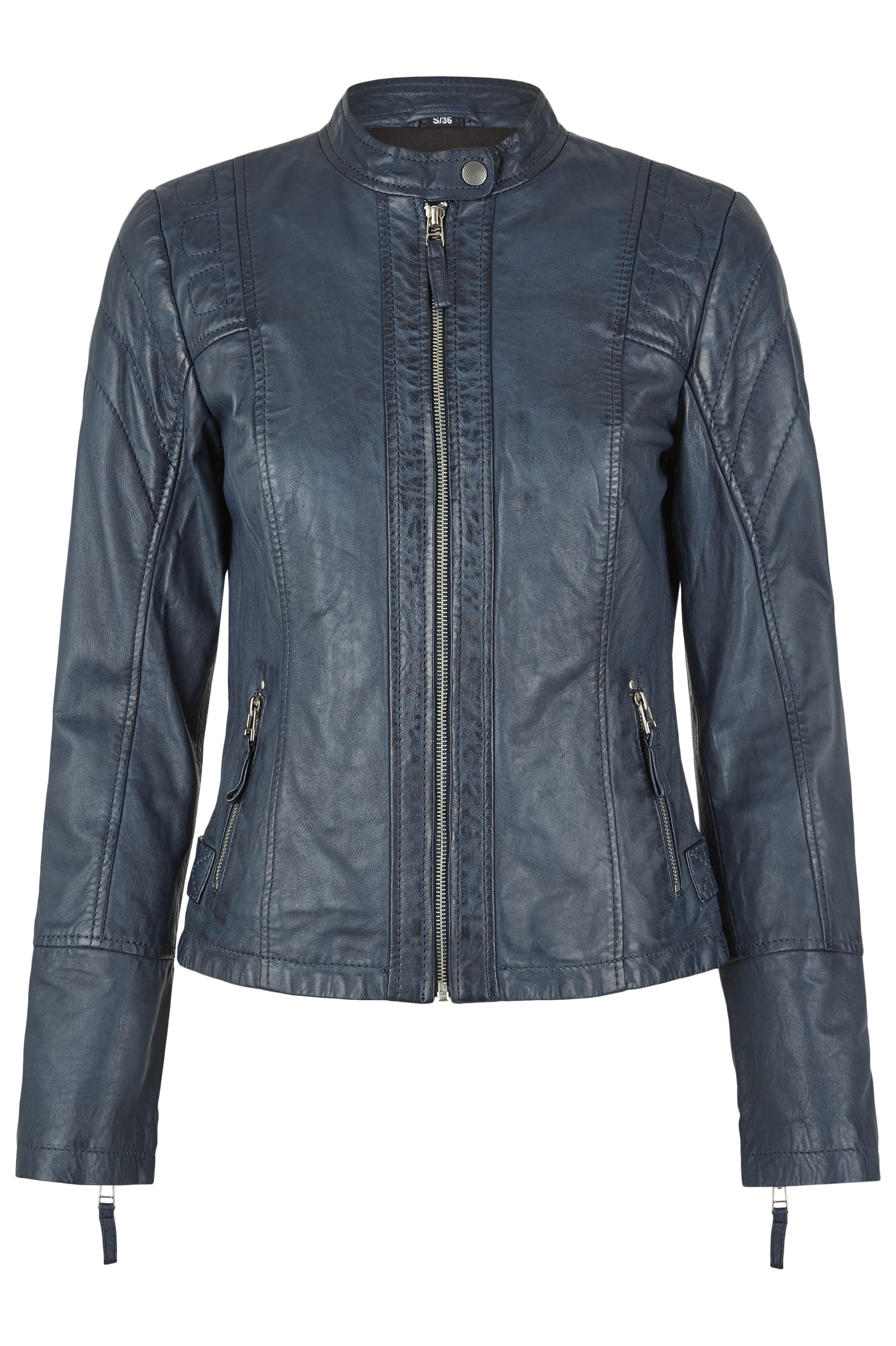 7ELEVEN Lederjacke 'SELinny' in Blau: Vorderseite