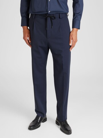 HUGO Regular Pleat-Front Pants 'Teagan' in Blue: front